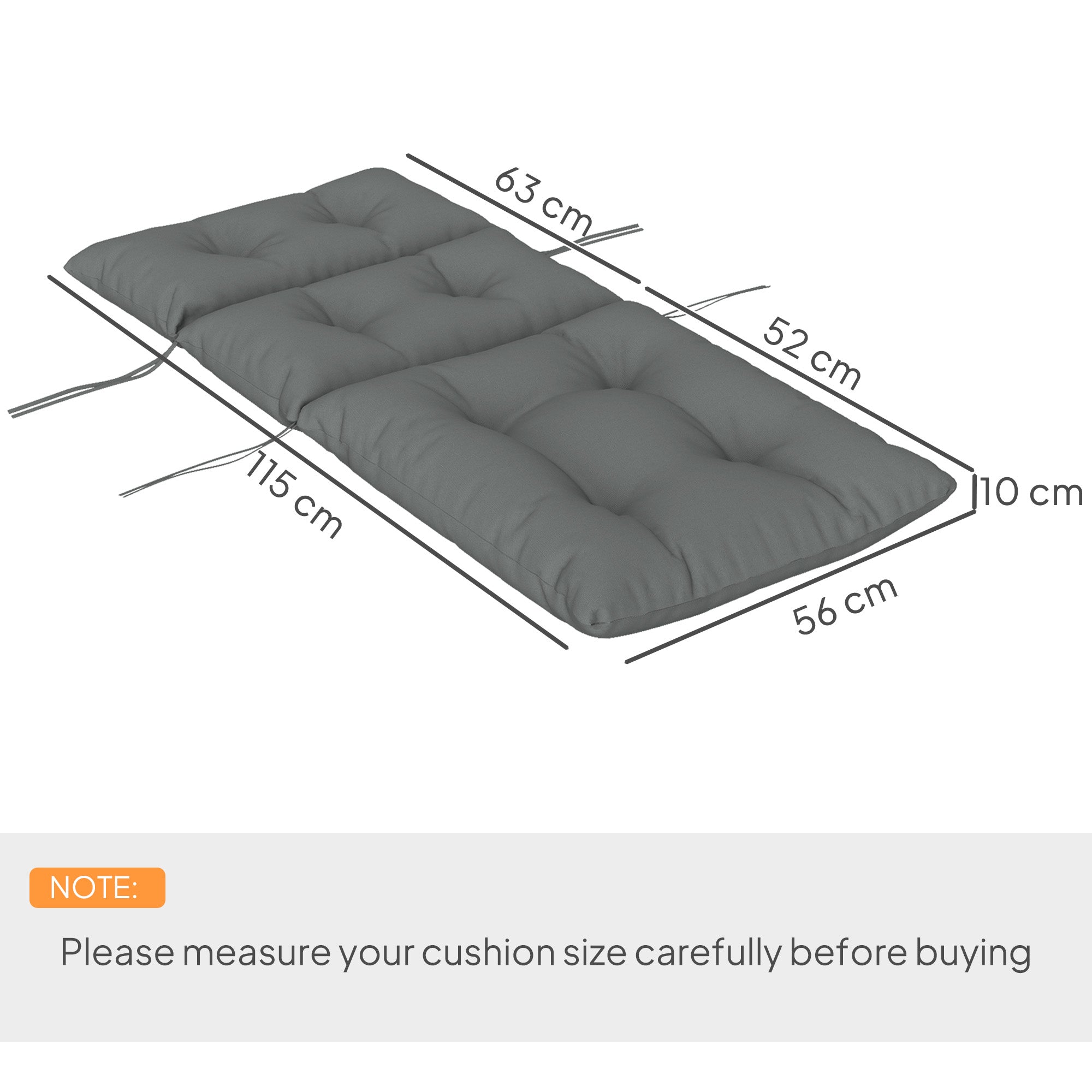 115cm Rocking Chair Cushion Set with Padded 10cm Thick Seat - Light Grey