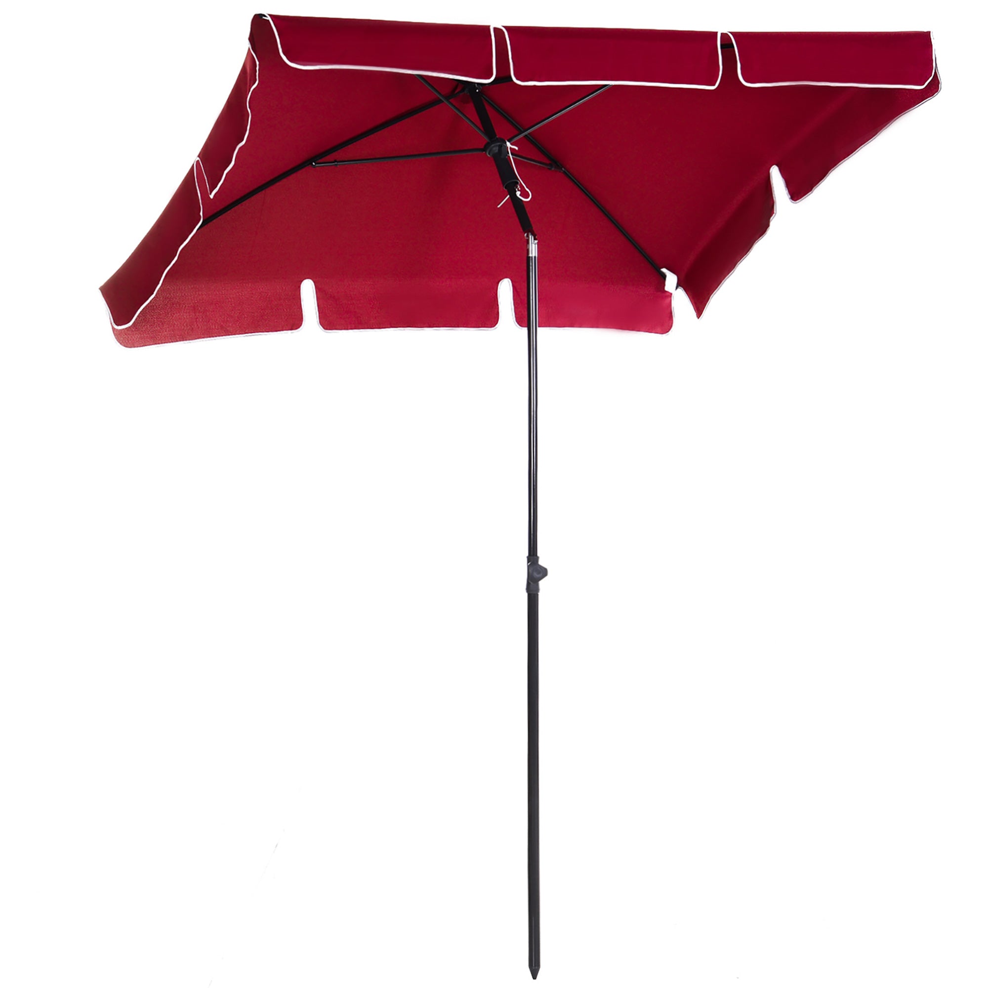 Garden Parasol Umbrella, Outdoor Market Table Umbrella with Ruffles & Aluminium Pole, Rectangular Tilting Parasol Sun Shade Canopy, 2 x 1.3m, Red