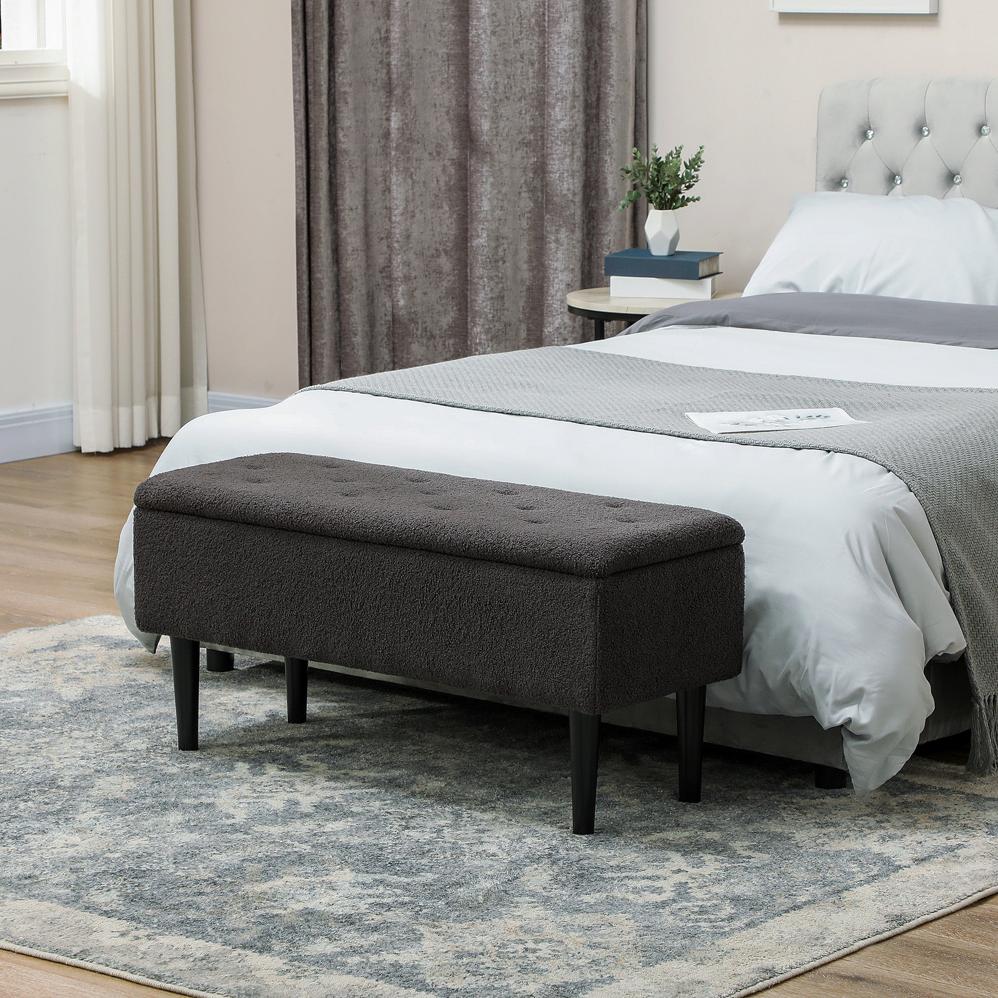 47L Teddy Fleece Storage Ottoman - Dark Grey