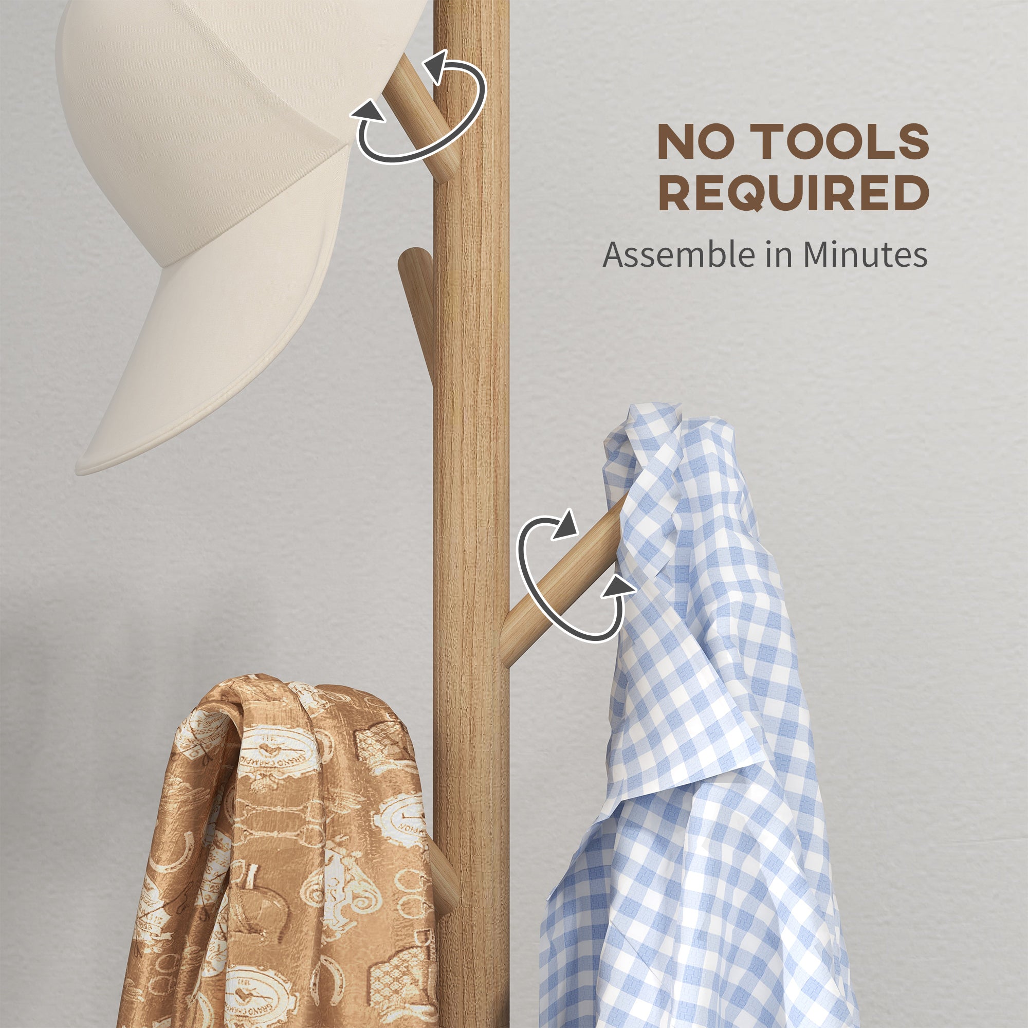 Eight-Hook Wooden Coat Rack - Natural