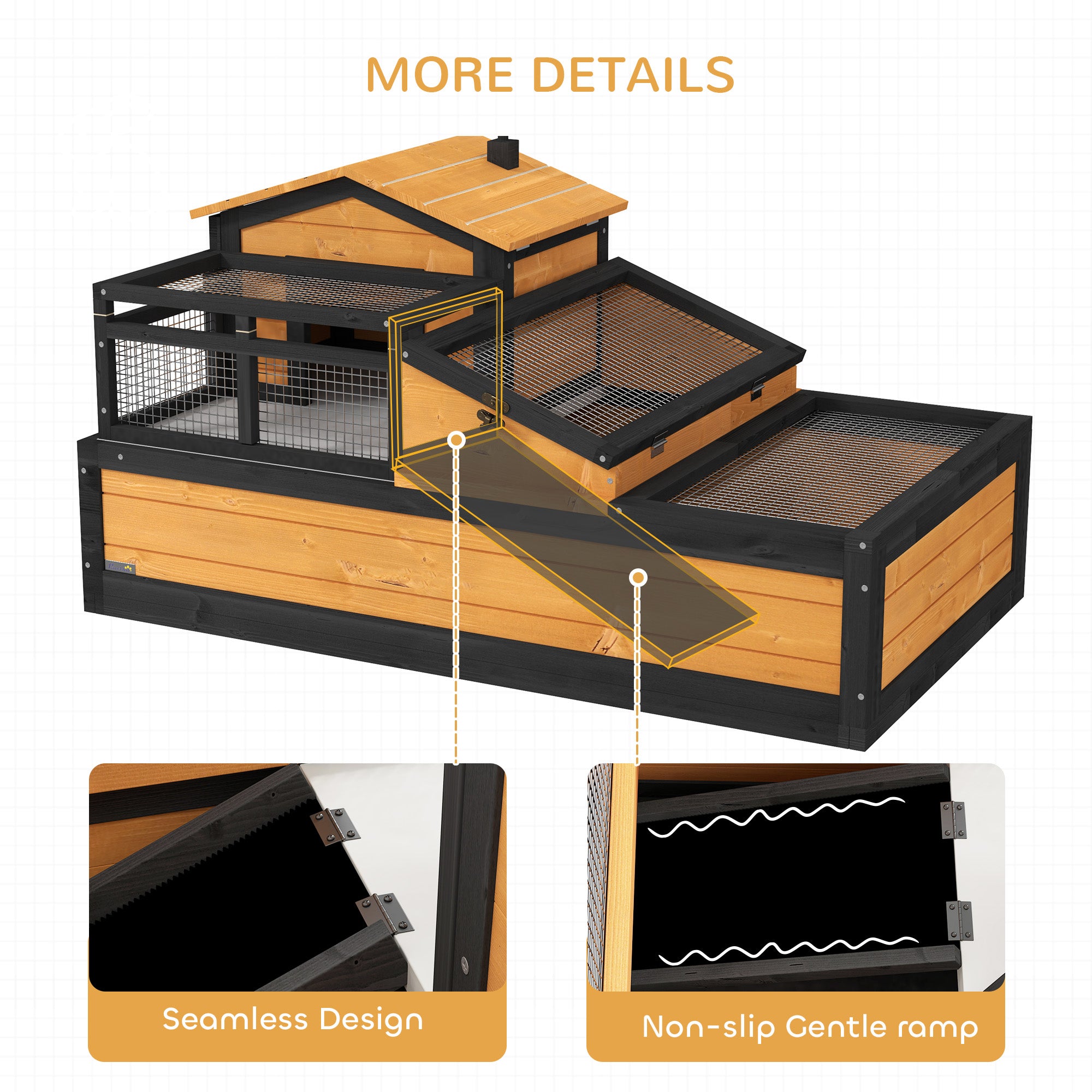 Wooden Tortoise House with Balcony, Tray & Roof for Indoor & Outdoor Use - Yellow