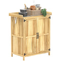 Fir Wood Garden Storage Shed with Metal Worktop and Hinged Roof - Natural Finish