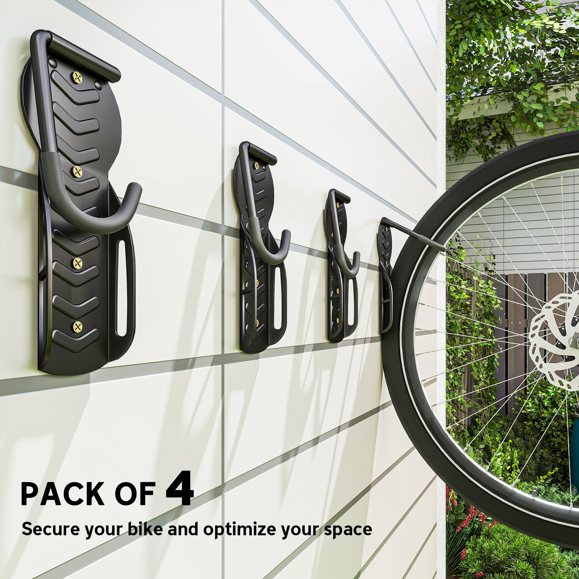 4 Pack Bike Rack, Wall Mounted Bicycle Hanger Hook, Foldable Garage Bike Wall Rack, Bicycle Storage Holder for Indoor Outdoor Use