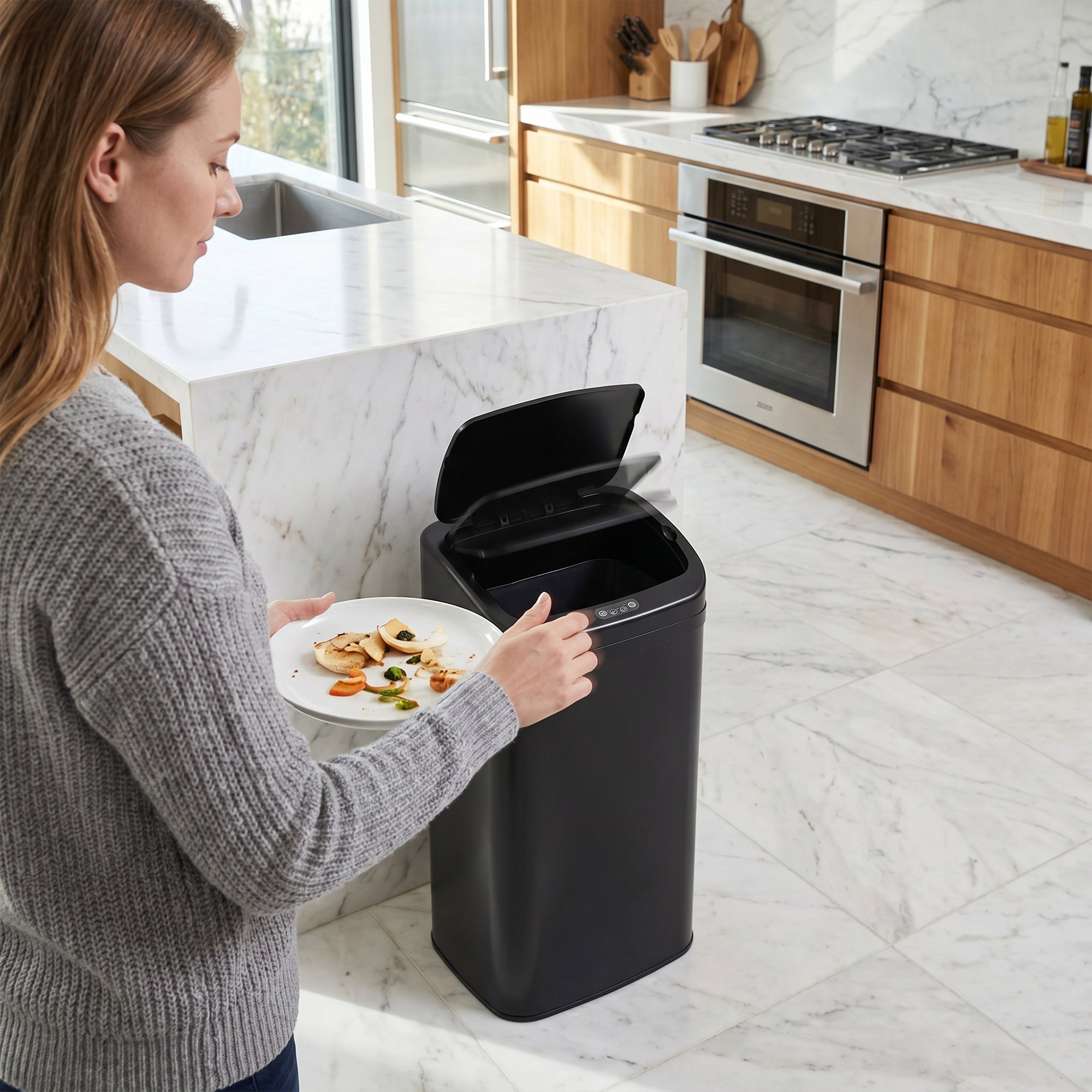 48L Galvanised Steel Sensor Bin - Black