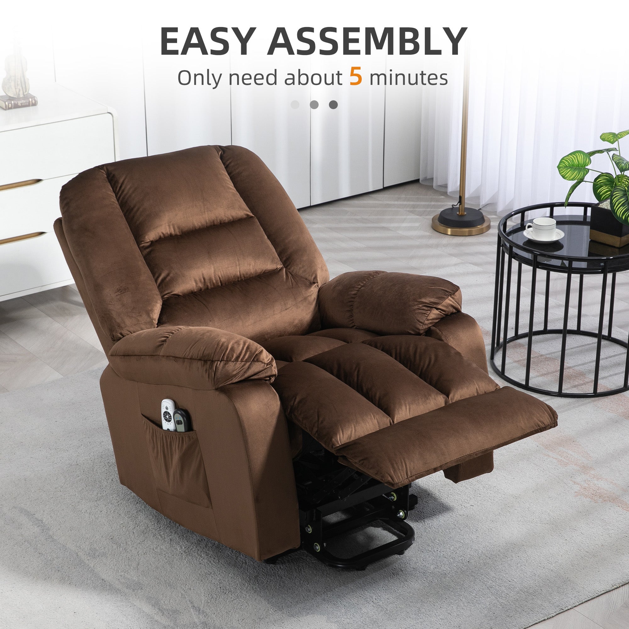 Leathaire Power Lift Reclining Armchair with 8-Point Massage and Heat - Brown