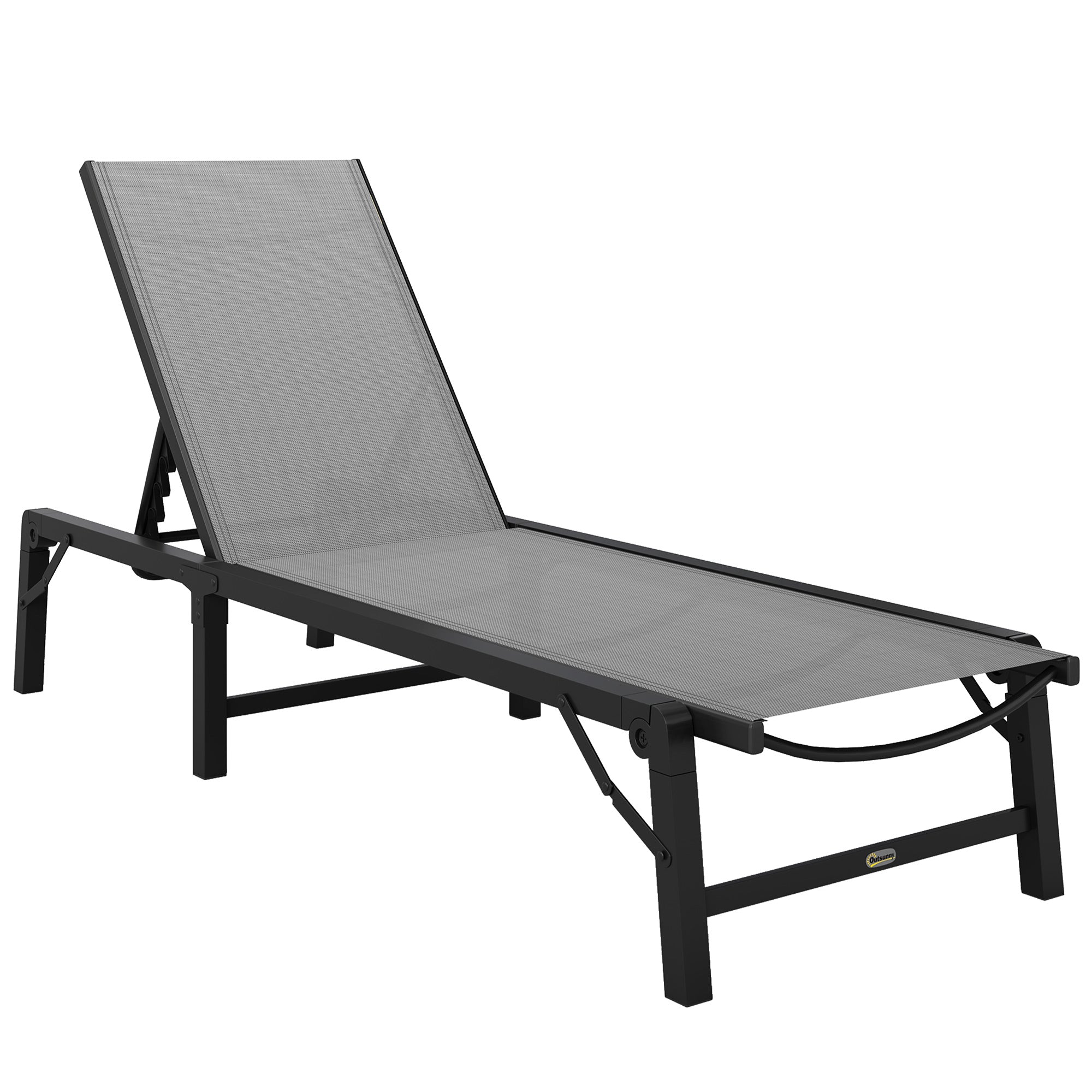 Adjustable Folding Sun Lounger with Steel Frame and Texteline Mesh - Light Grey