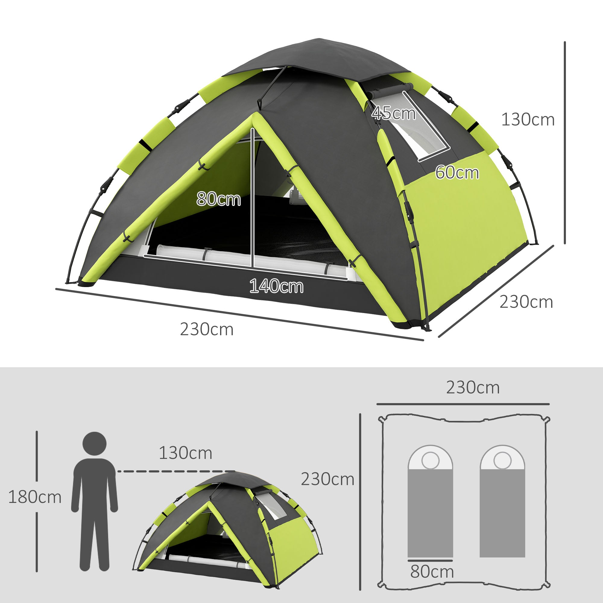 Two-Man One Room Camping Tent, with Accessories - Green