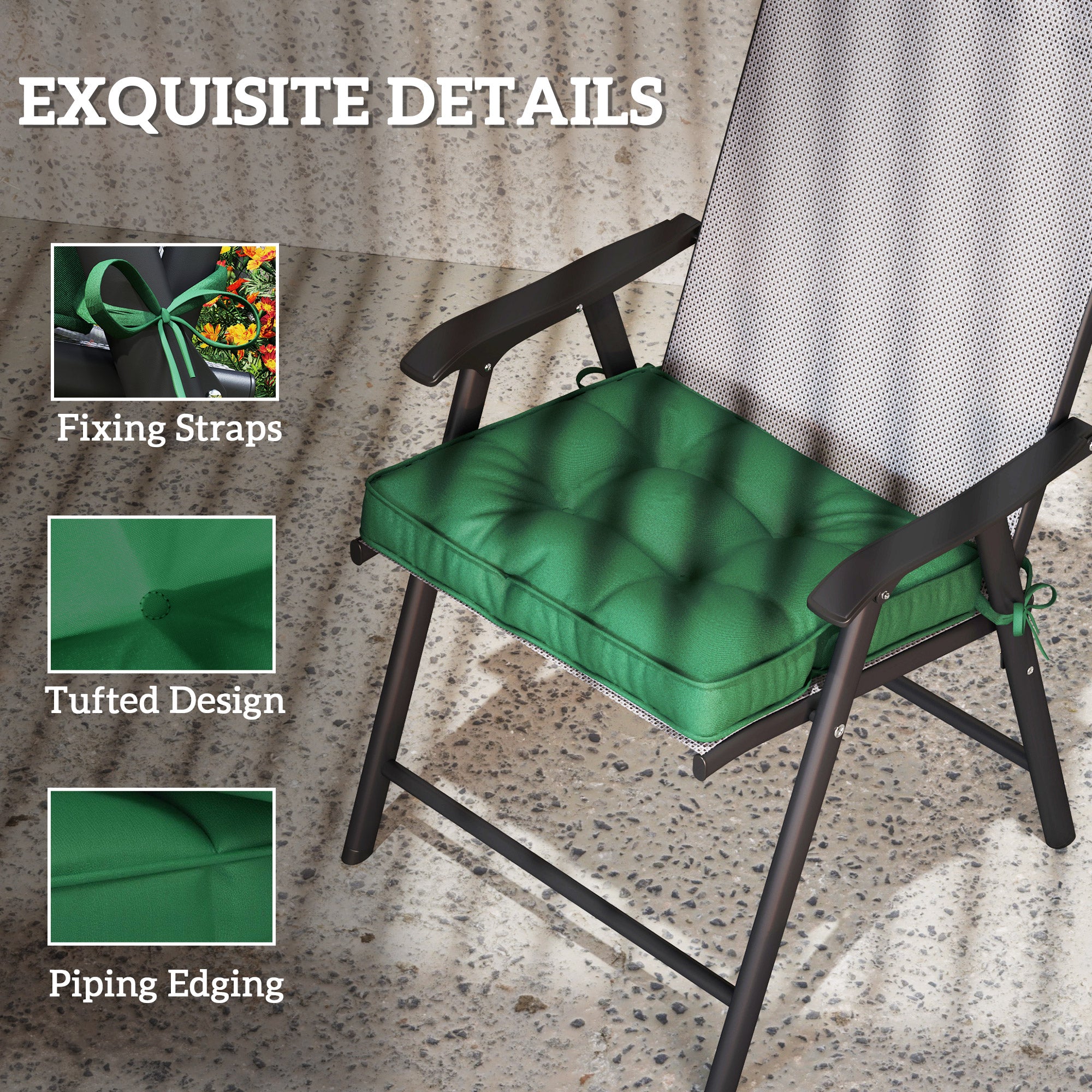 Set of 4 42 x 42cm Outdoor Seat Cushions - Green