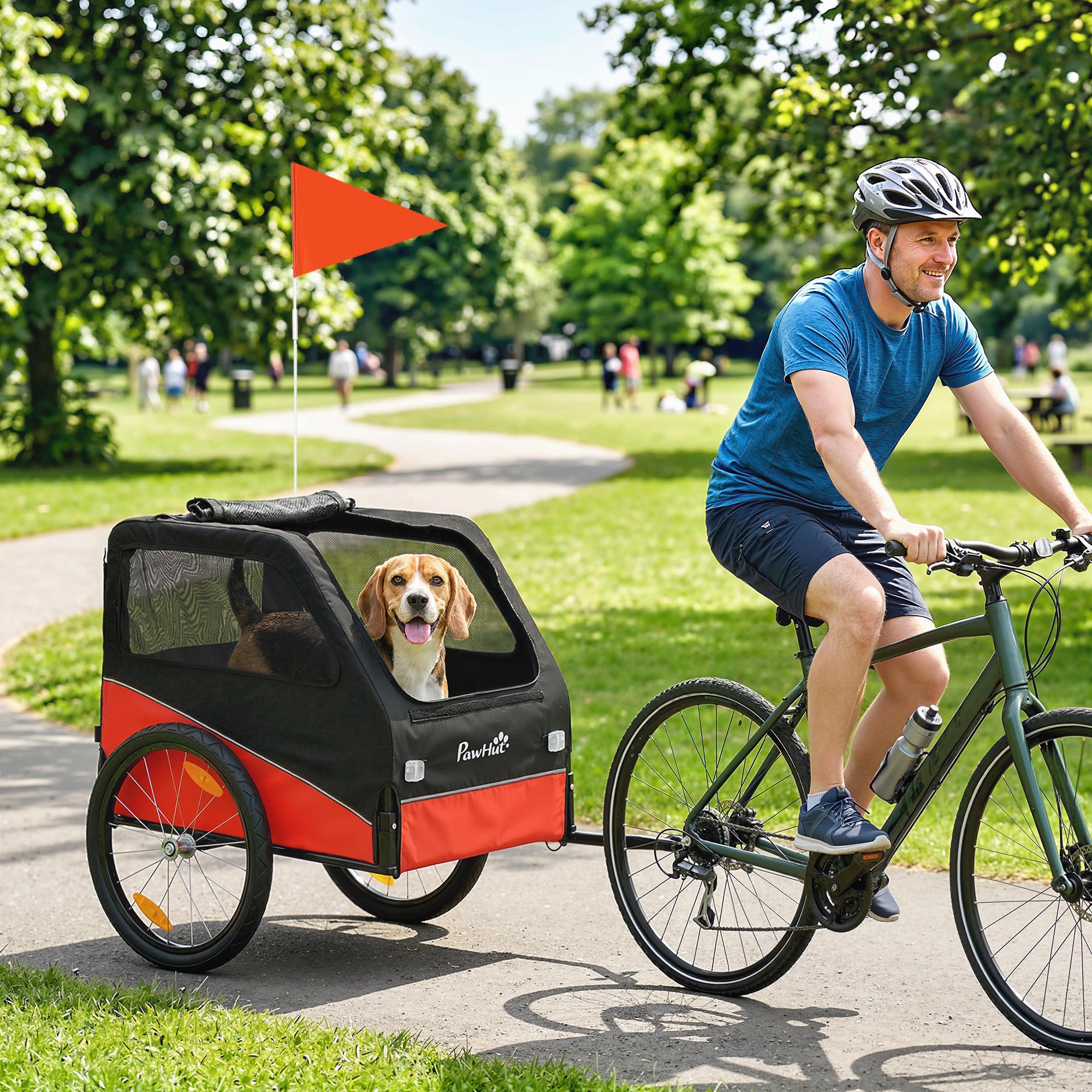 Dog Bike Trailer, Dog Cart Bicycle Carrier for Small and Medium Pets with 20" Inflatable Rubber Wheels, Red