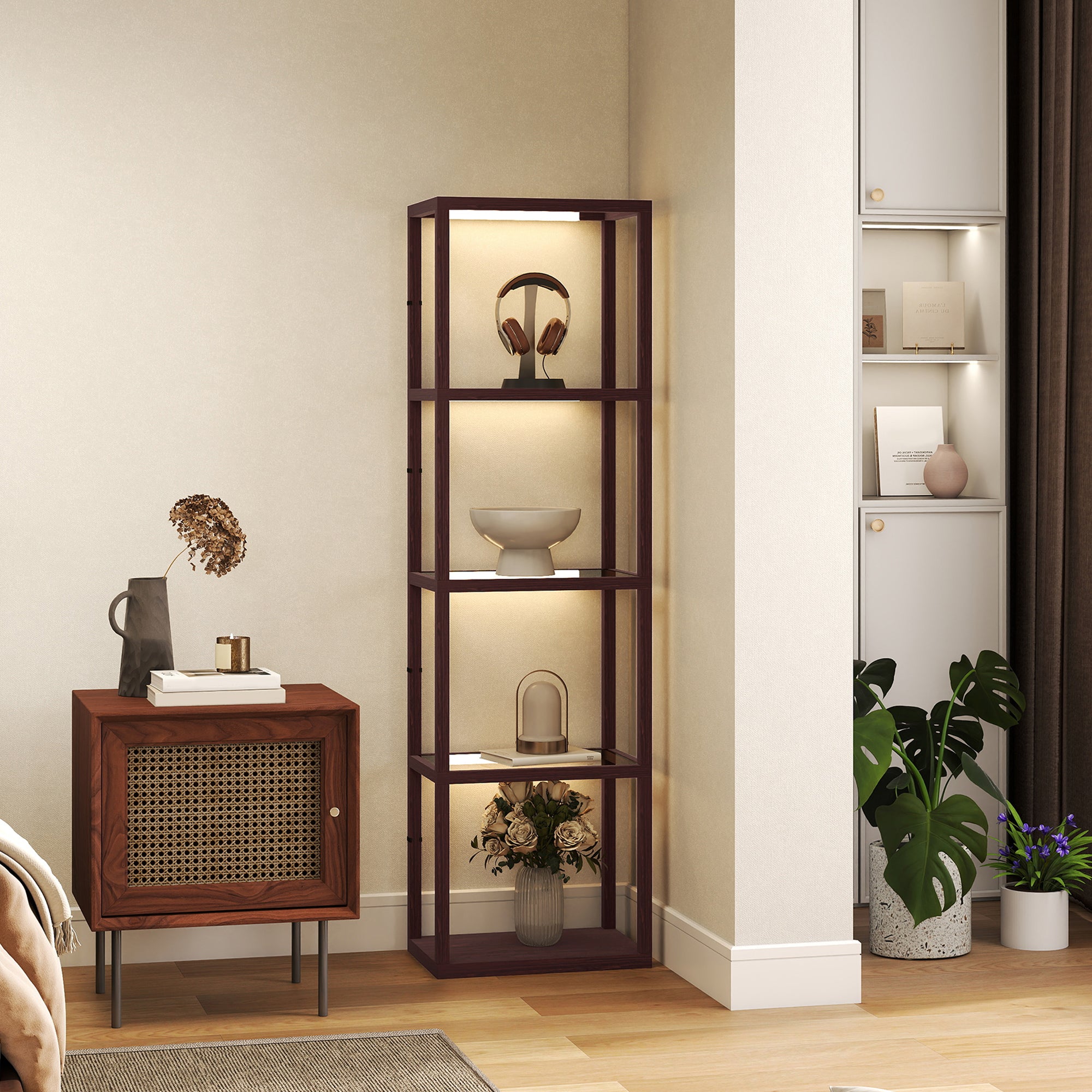 Four-Shelf Floor Lamp - Dark Brown