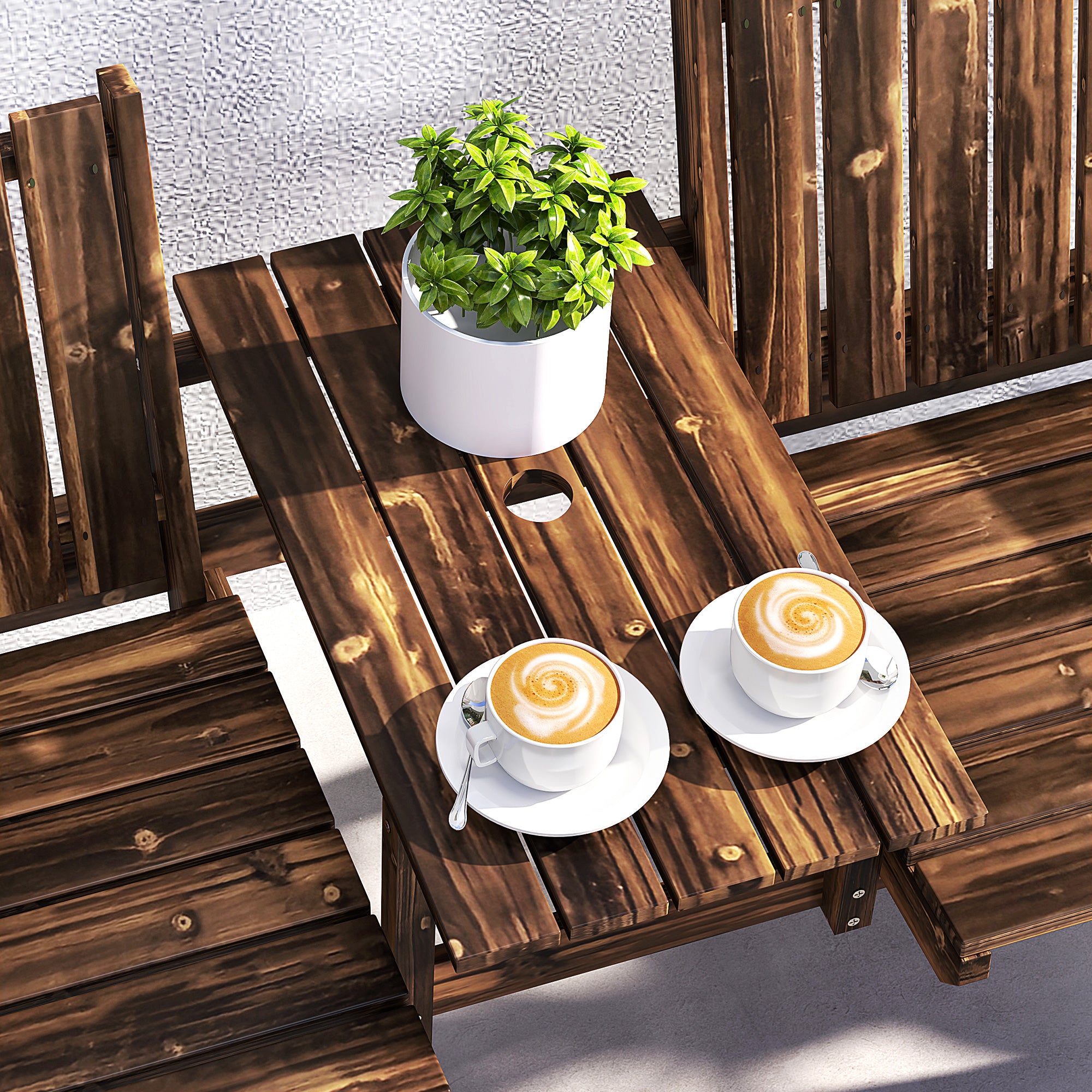 2 Seater Garden Bench with Table and Parasol Hole - Carbonised Finish