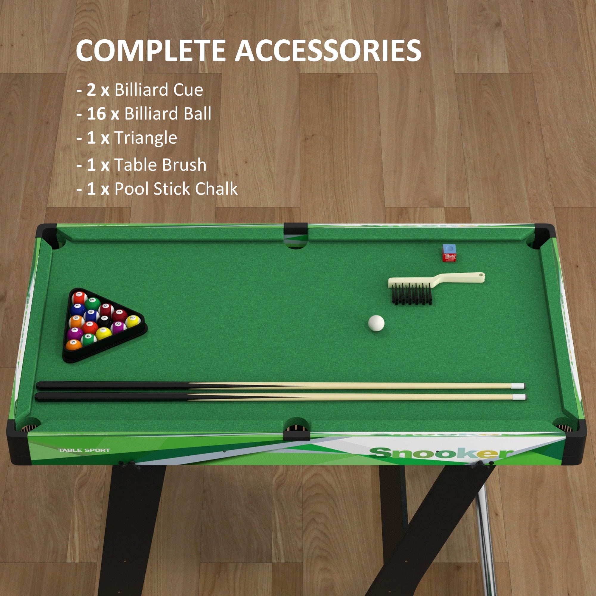 104cm Folding Mini Pool Table Set with 2 Cues, 16 Balls, Chalk, Triangle, Brush, Green