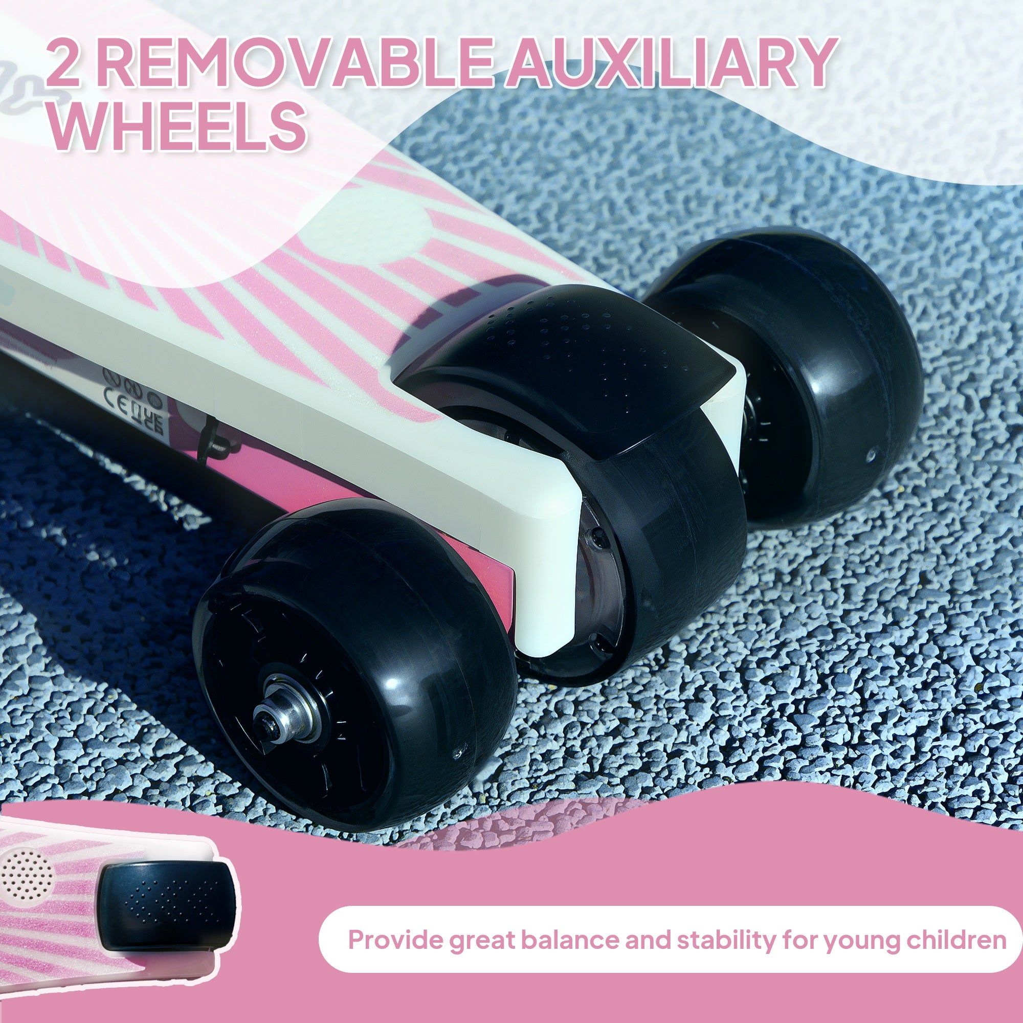 Electric Scooter for Kids Ages 4-7, with Auxiliary Rear Wheels, Flashing LED Light and Electric Brake, Kids Electric Scooter for Boys Girls, 6 KM/H & 8 KM, Pink