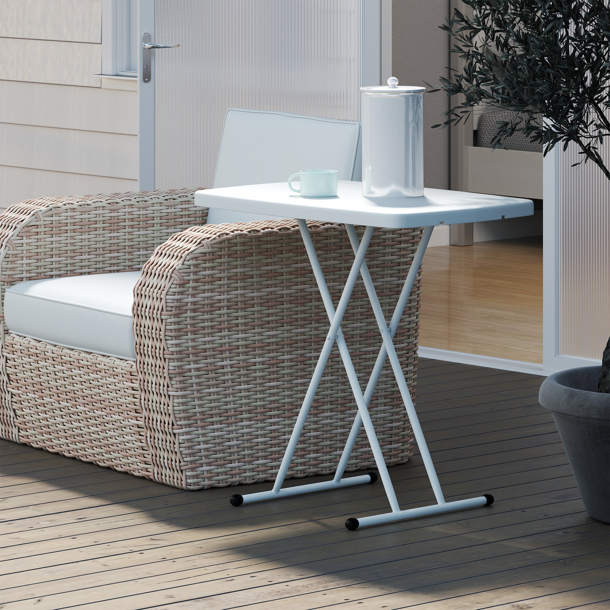 Minimal Folding Outdoor Table With Adjustable Heights - White