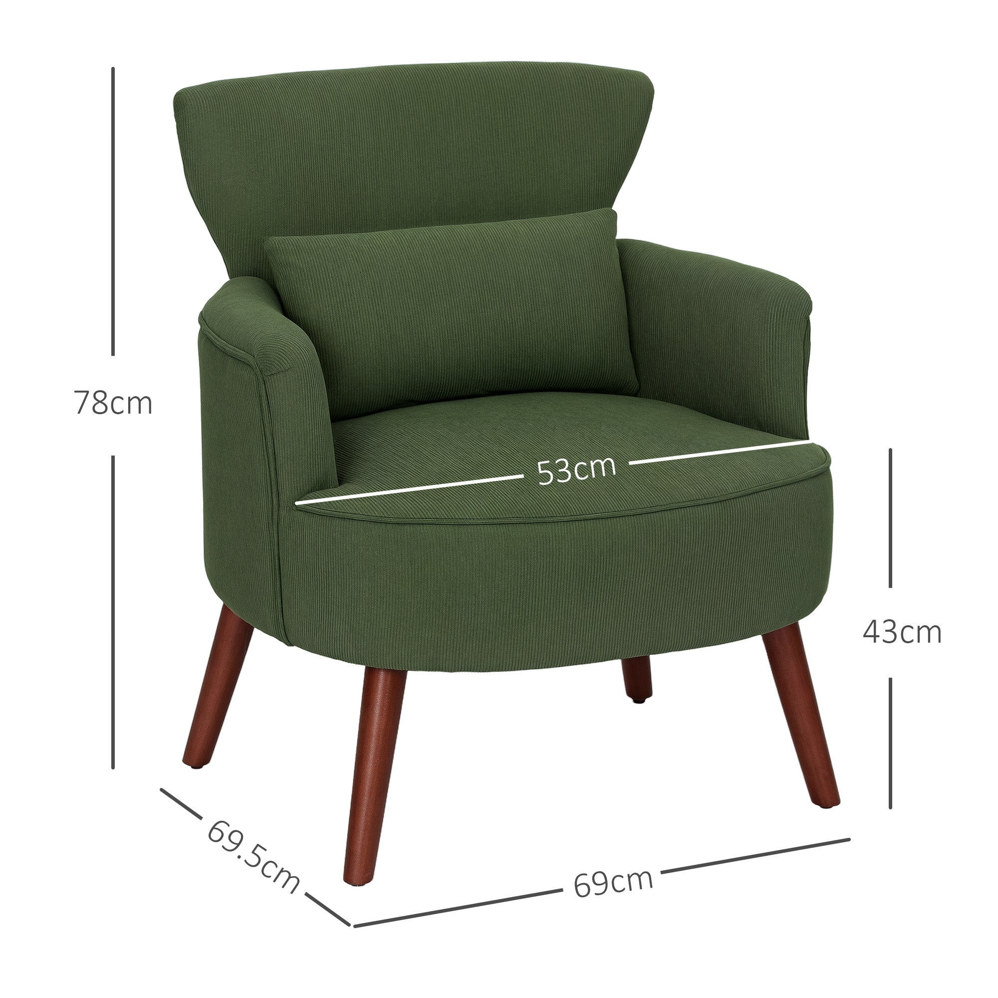 Corduroy Retro Wingback Accent Chair with Cushion - Green