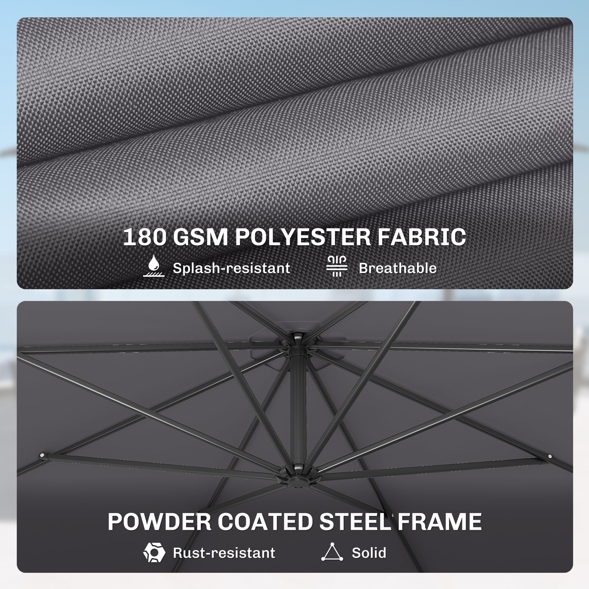3 m Overhanging Cantilever Parasol, with Cross Base - Grey
