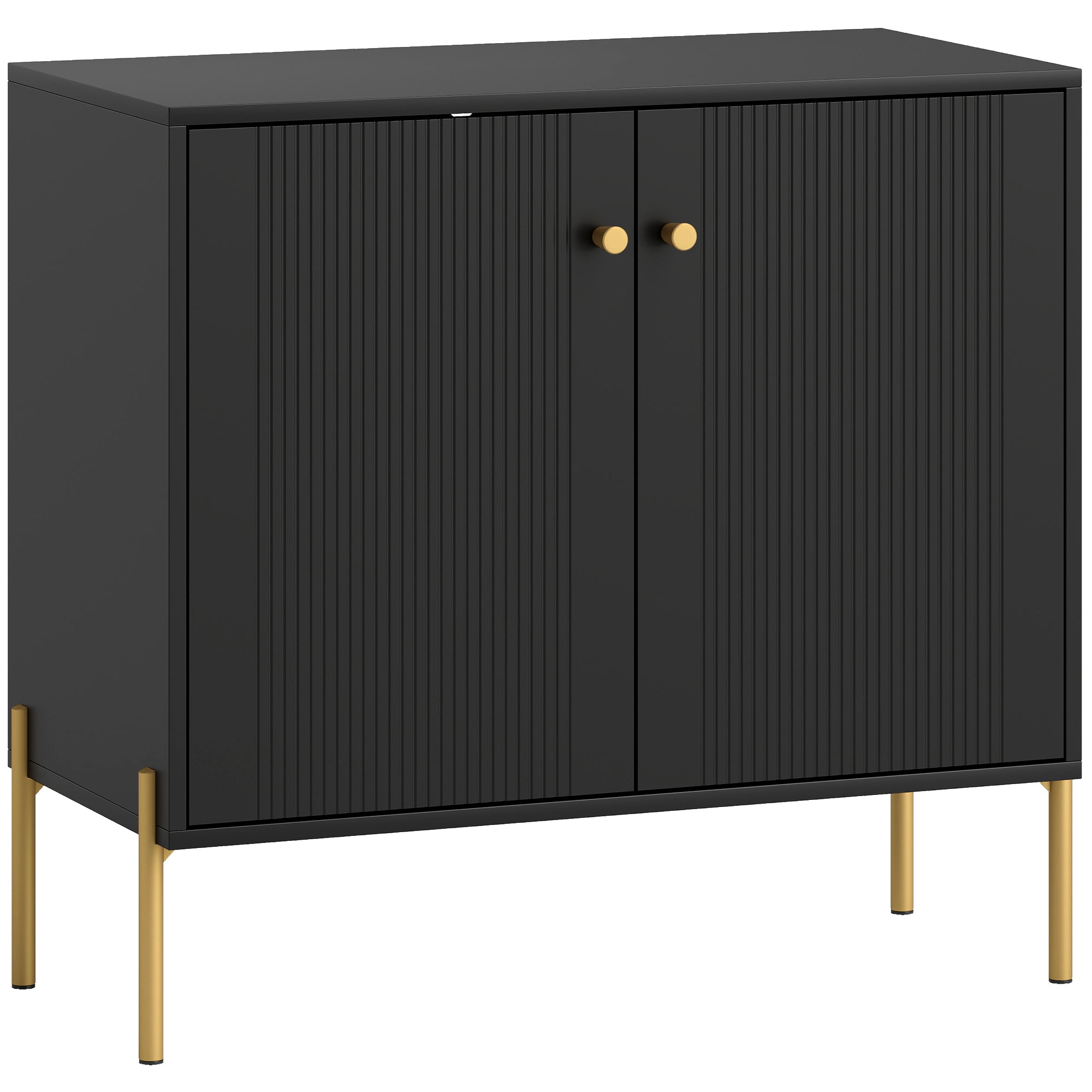 Sideboard Buffet Cabinet, Coffee Bar Cabinet with Fluted Doors and Adjustable Shelf, Black