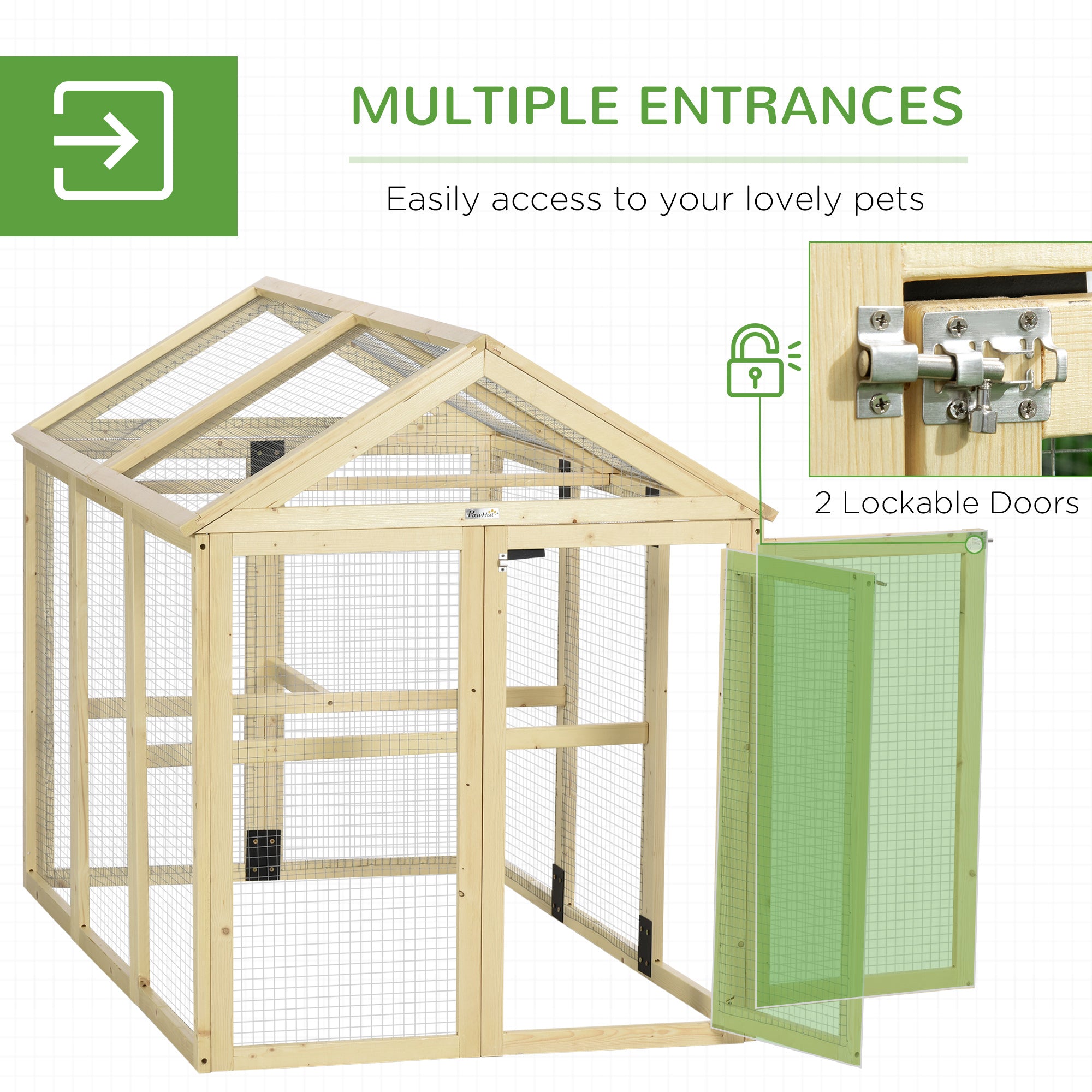 Large Chicken Run, Wooden Chicken coop, with Combinable Design - Natural Wood Finish