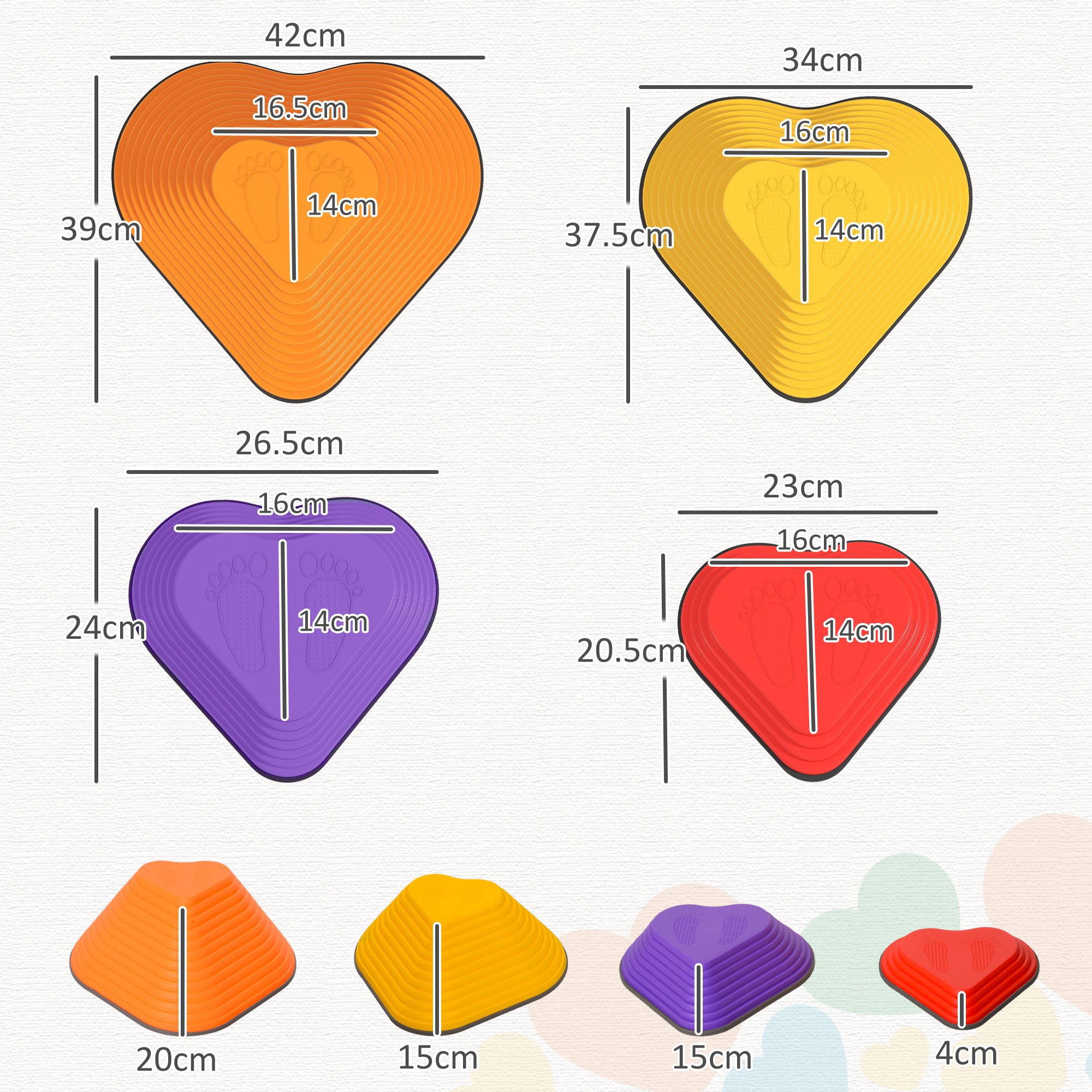 11PCs Heart-Shaped Kids Stepping Stones Balance & Motor Skills, Multicoloured