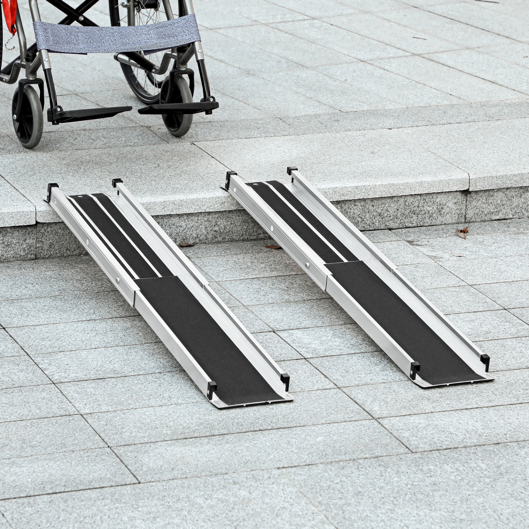 Set of Two 122cm Three-Level Aluminium Wheelchair Ramps