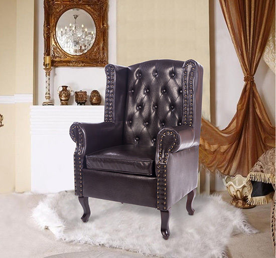 PU Leather Vintage Style High Back Chair Sofa Armchair -Brown