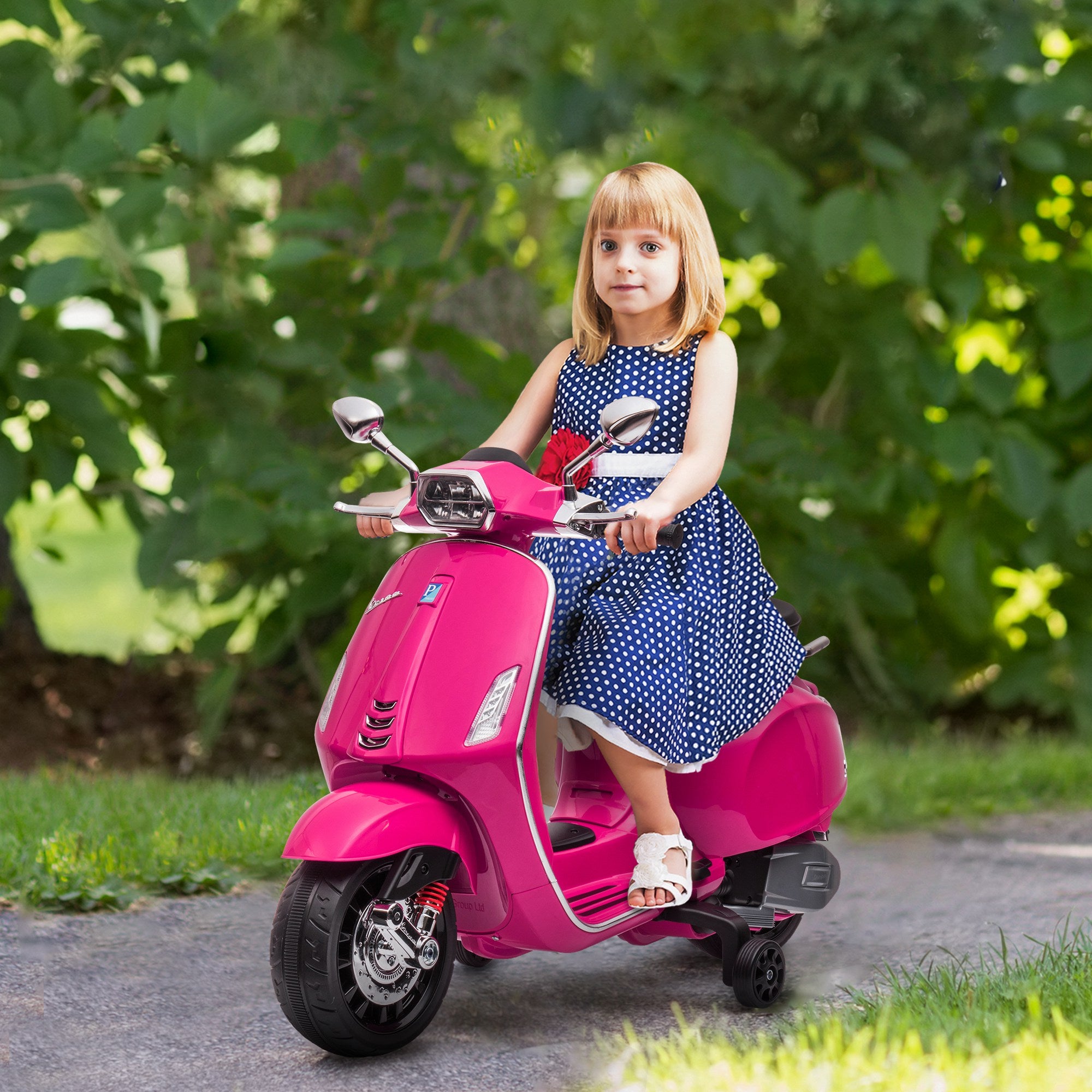 12V Vespa Licensed Kids Electric Motorbike w/ Music, Headlights, FM Radio, for 3-6 Years - Pink