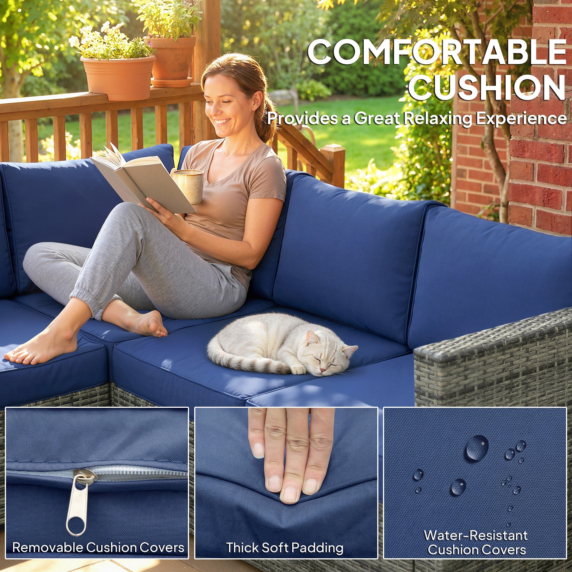 Four-Piece Rattan Sofa Set - Blue