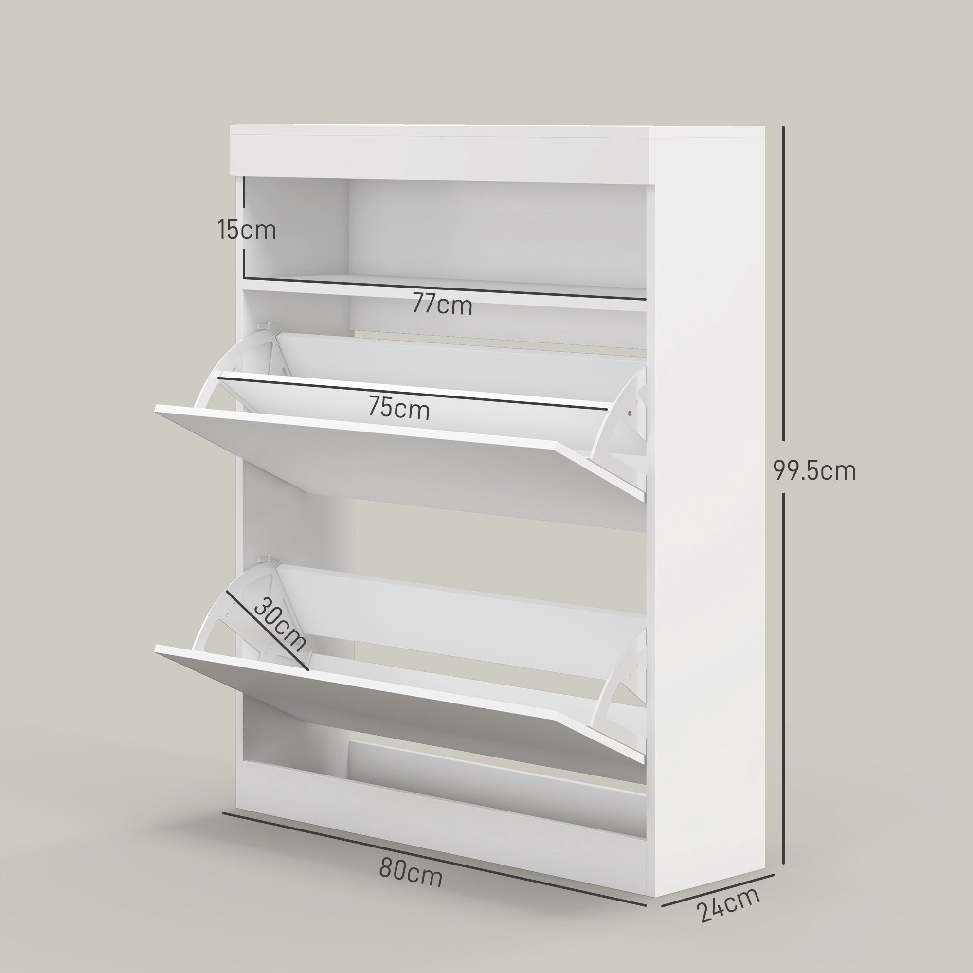 16 Shoe Pair Storage Cabinet, with Flip Doors - High Gloss White