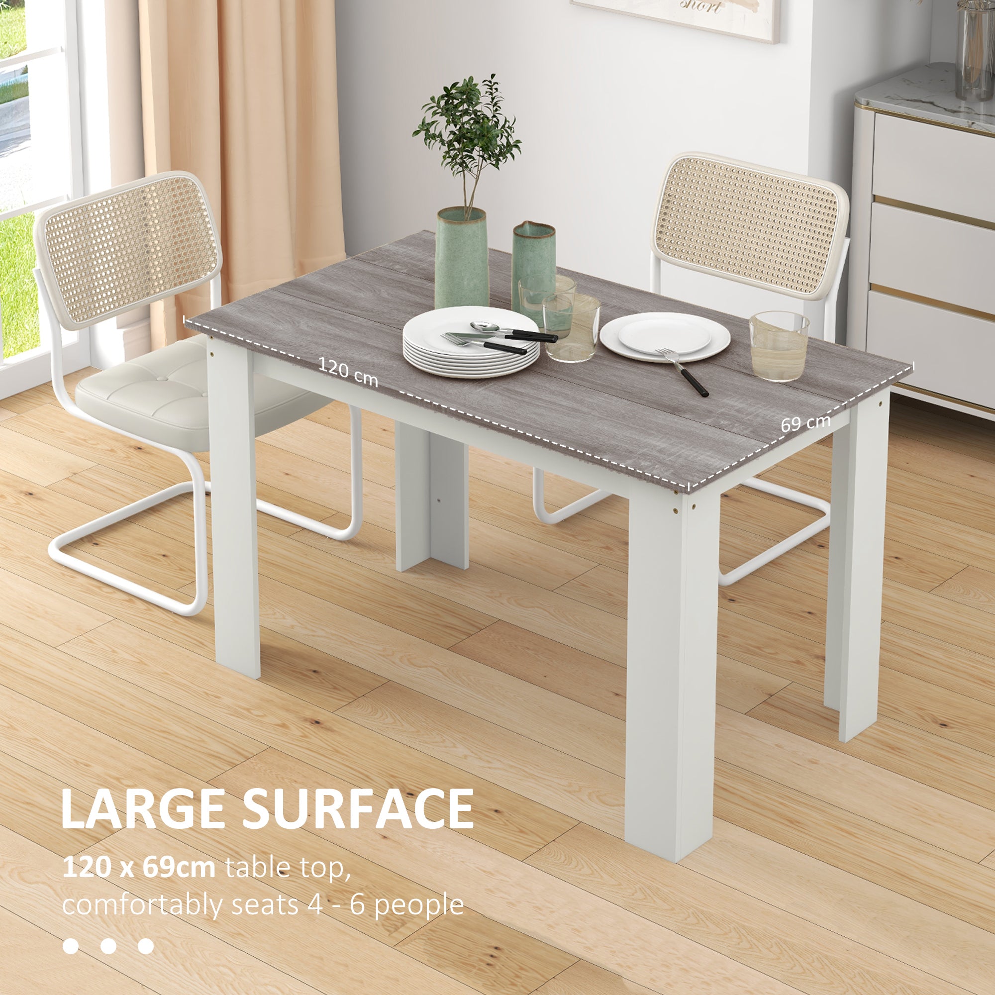 Dining Table for 4-6 People, Kitchen Table with Wood Effect for Dining Room, Grey