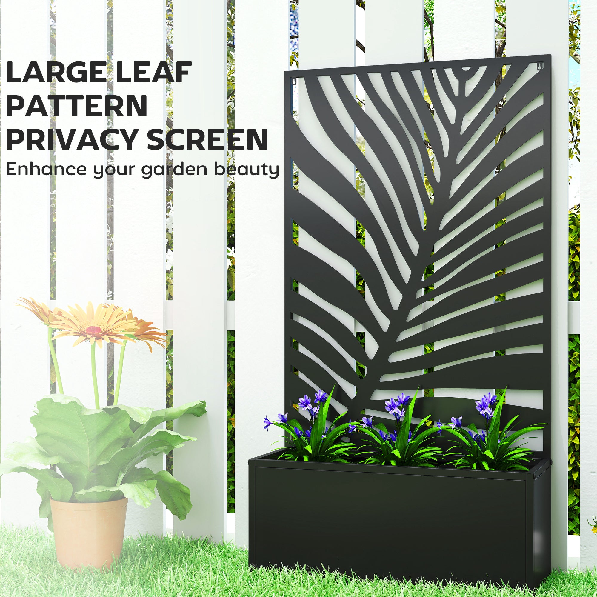 Metal Garden Bed for Garden with Trellis, Wall Mounted or Freestanding Raised Planter with Privacy Screen