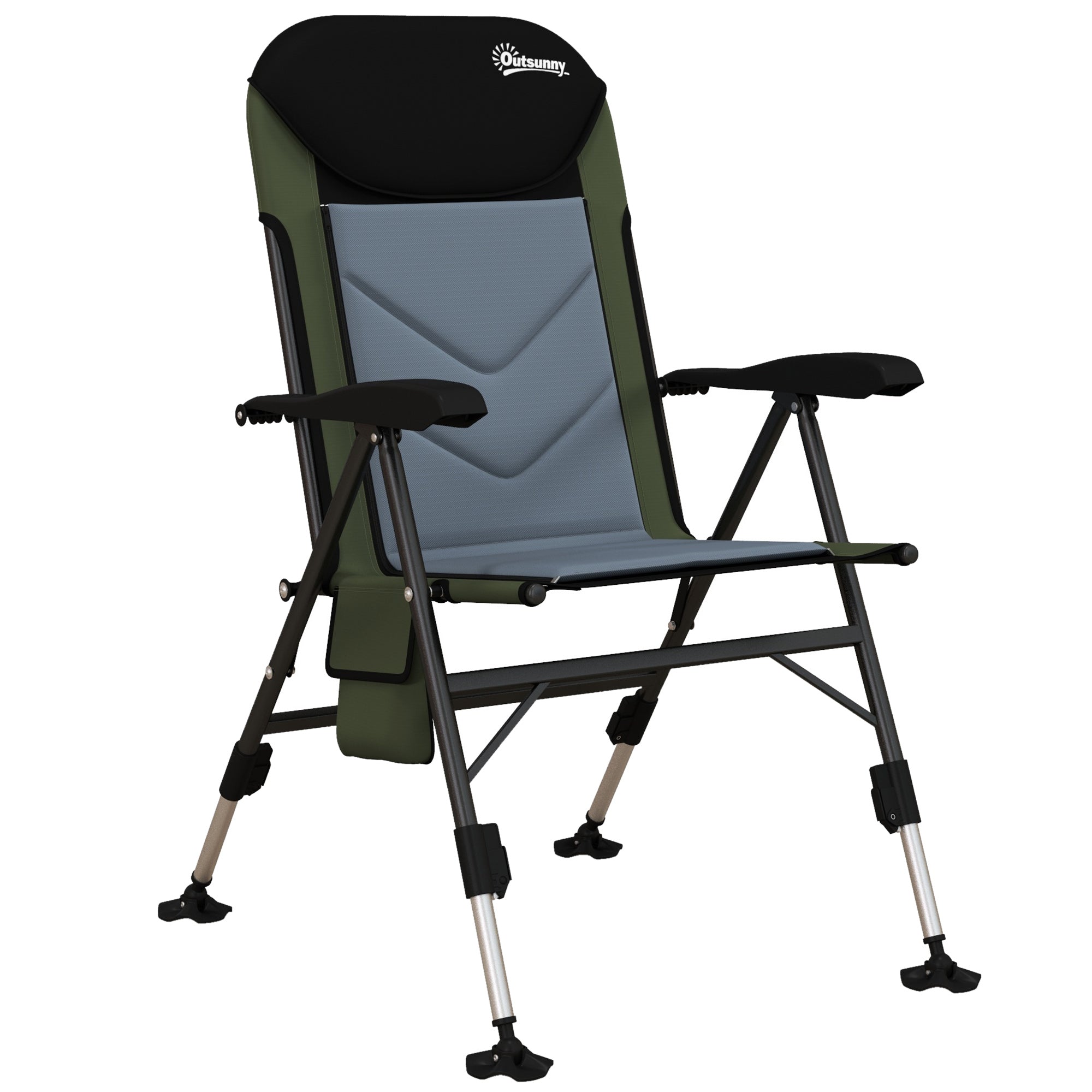 Foldable Metal Frame Fishing Chair, with Adjustable Legs - Green/Black