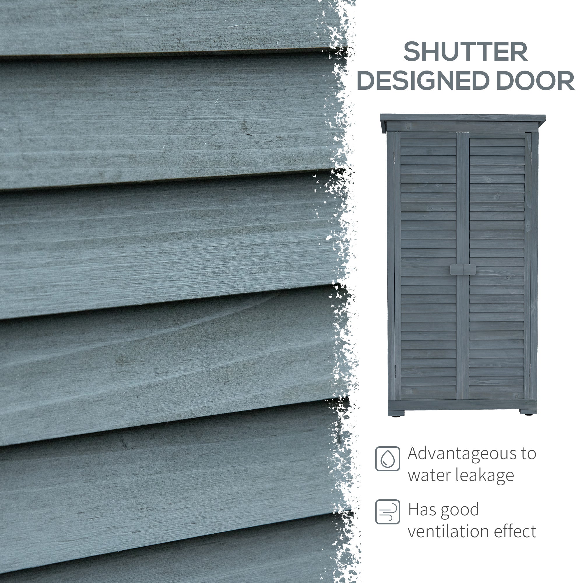 Fir Wood Garden Storage Shed 39.5 x 79cm with Shelves - Grey
