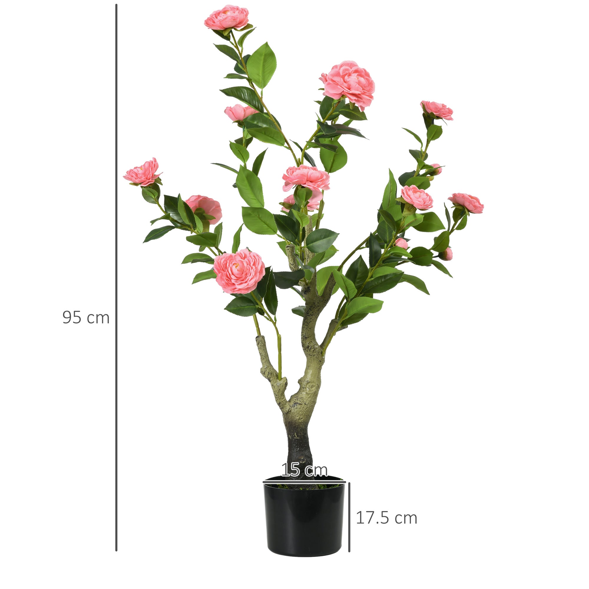 2 Pieces Decorative Artificial Plants Camellia Flower with Pot, Fake Plant for Home Indoor Outdoor Decor, 95cm, Pink