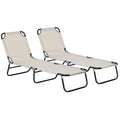 Garden Sun Lounger Set of 2 with Five-Position Backrest - Cream White