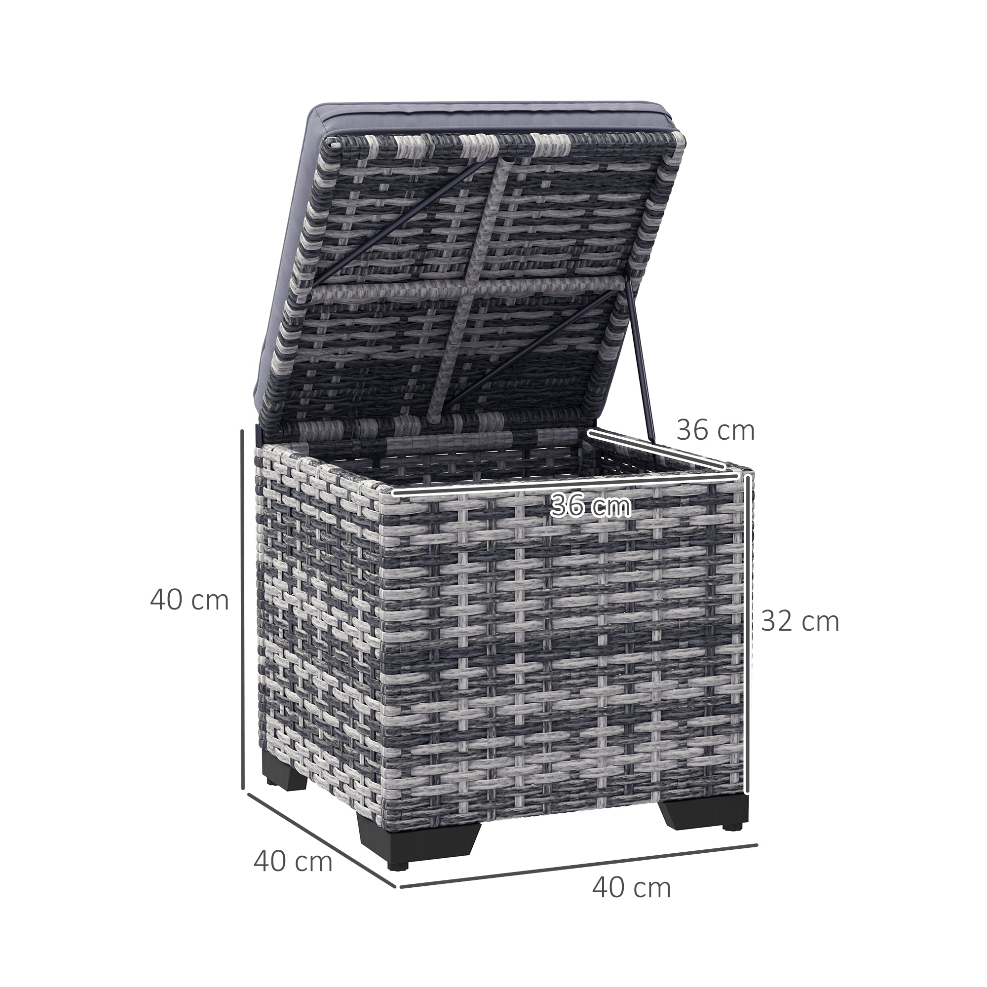 Set of 2 Rattan Storage Ottomans with Removable Cushions - Dark Grey