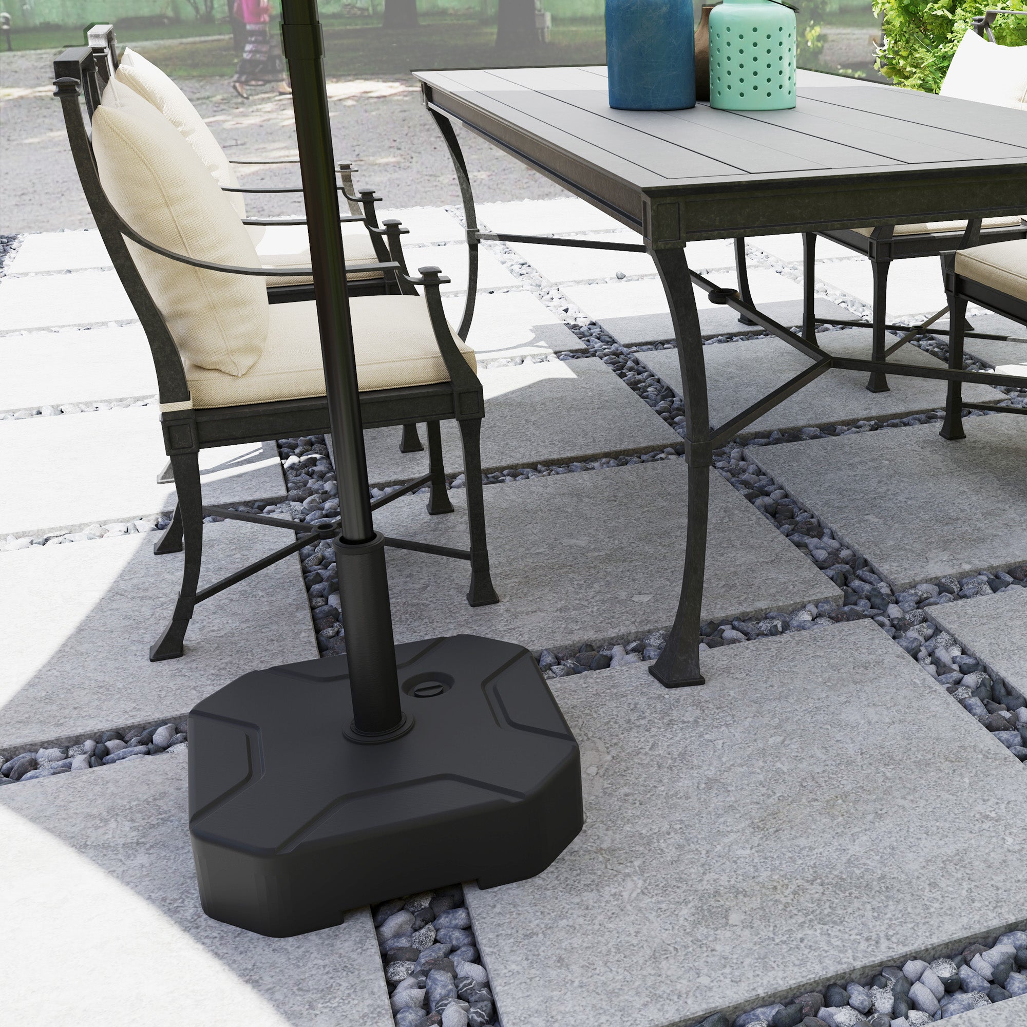 Square Garden Parasol Base, Garden Umbrella Stand Heavy Duty Parasol Base, Filled Up to 25kg with Stand or 20kg with Water for for 38, 48 mm Poles, Black