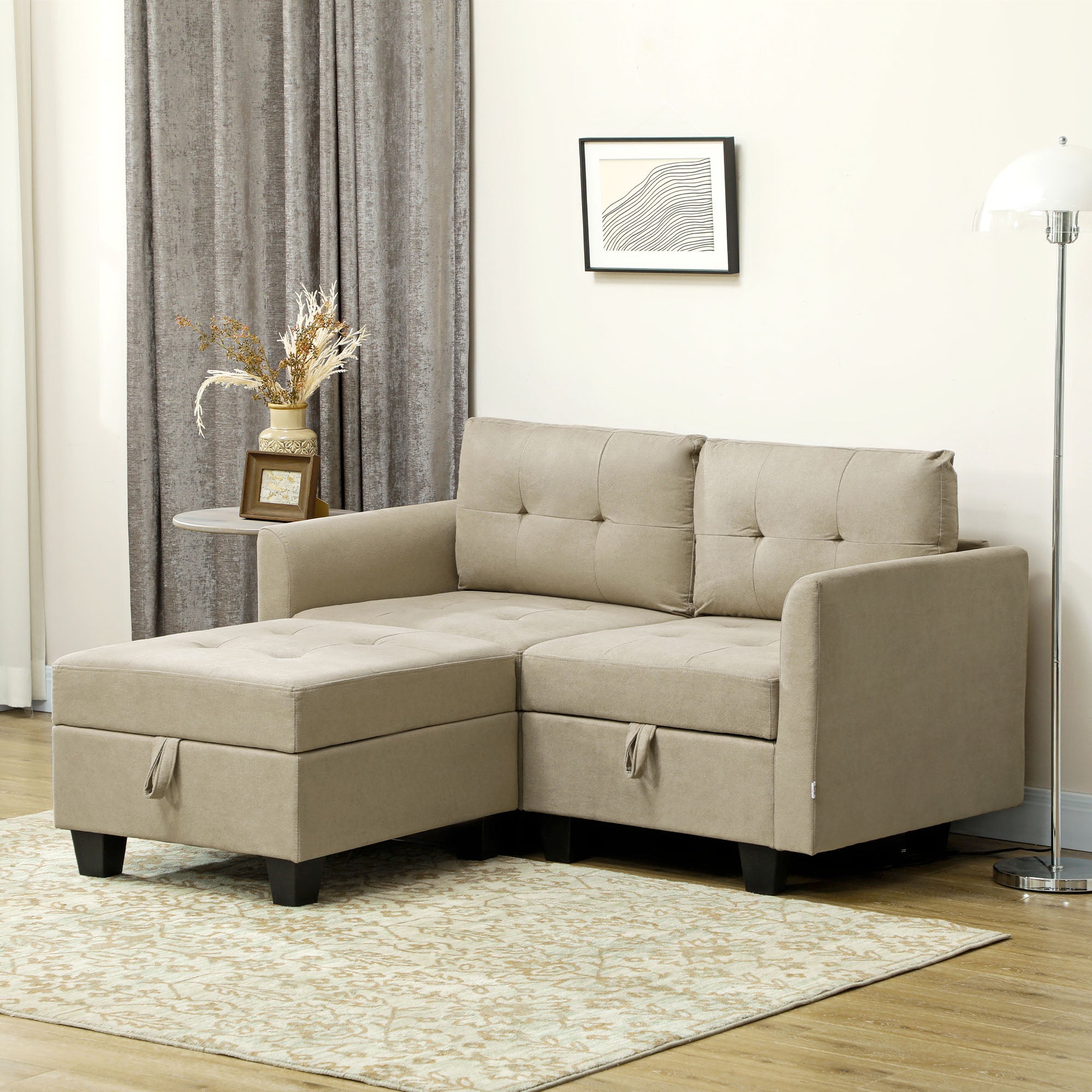 'L' Shape Modular Storage Sofa - Light Brown