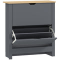 Slim Shoe Cabinet, Narrow Shoe Cupboard with 2 Flip Drawers, Adjustable Shelves for 12 Pairs of Shoes, Charcoal Grey