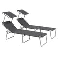 Set of 2 Outdoor Foldable Sun Loungers with 4-Level Adjustable Backrest & Sun Shade Awning - Grey