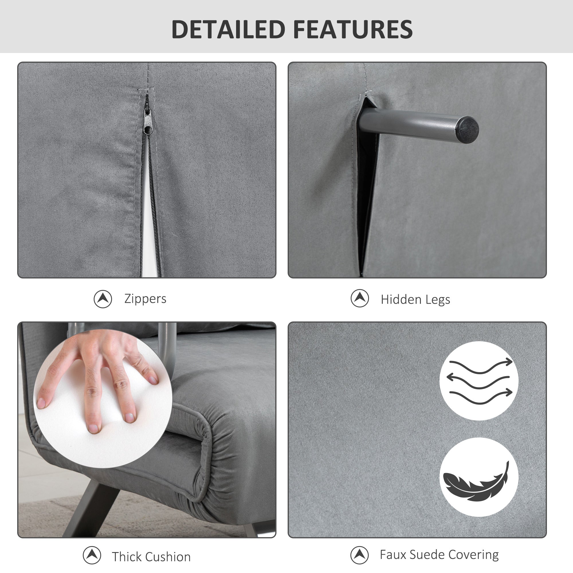 Two-Seater Click-Clack Sofa Bed - Light Grey