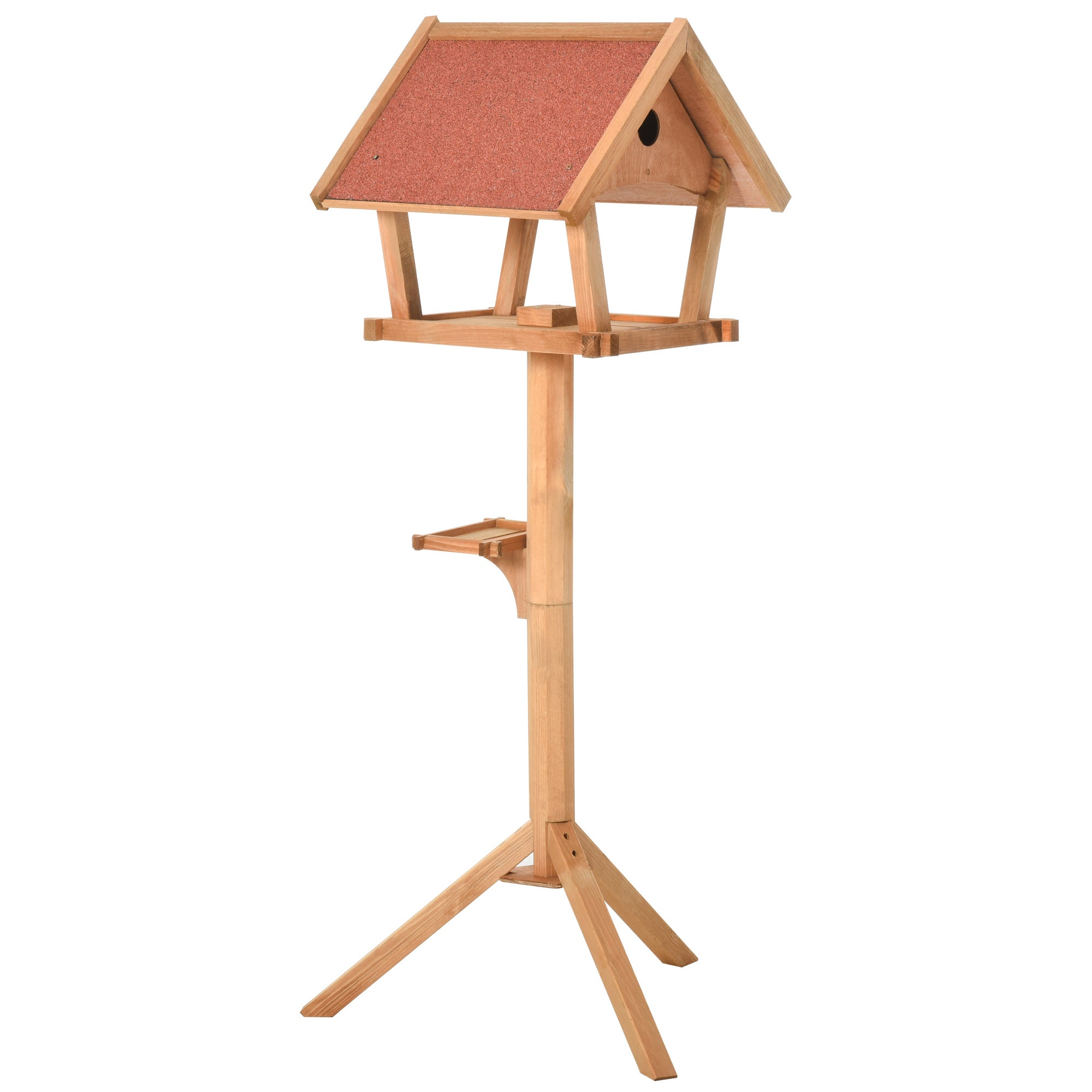 Wooden Bird Table Freestanding Feeding Station for Garden Outside ,139H cm, Natural