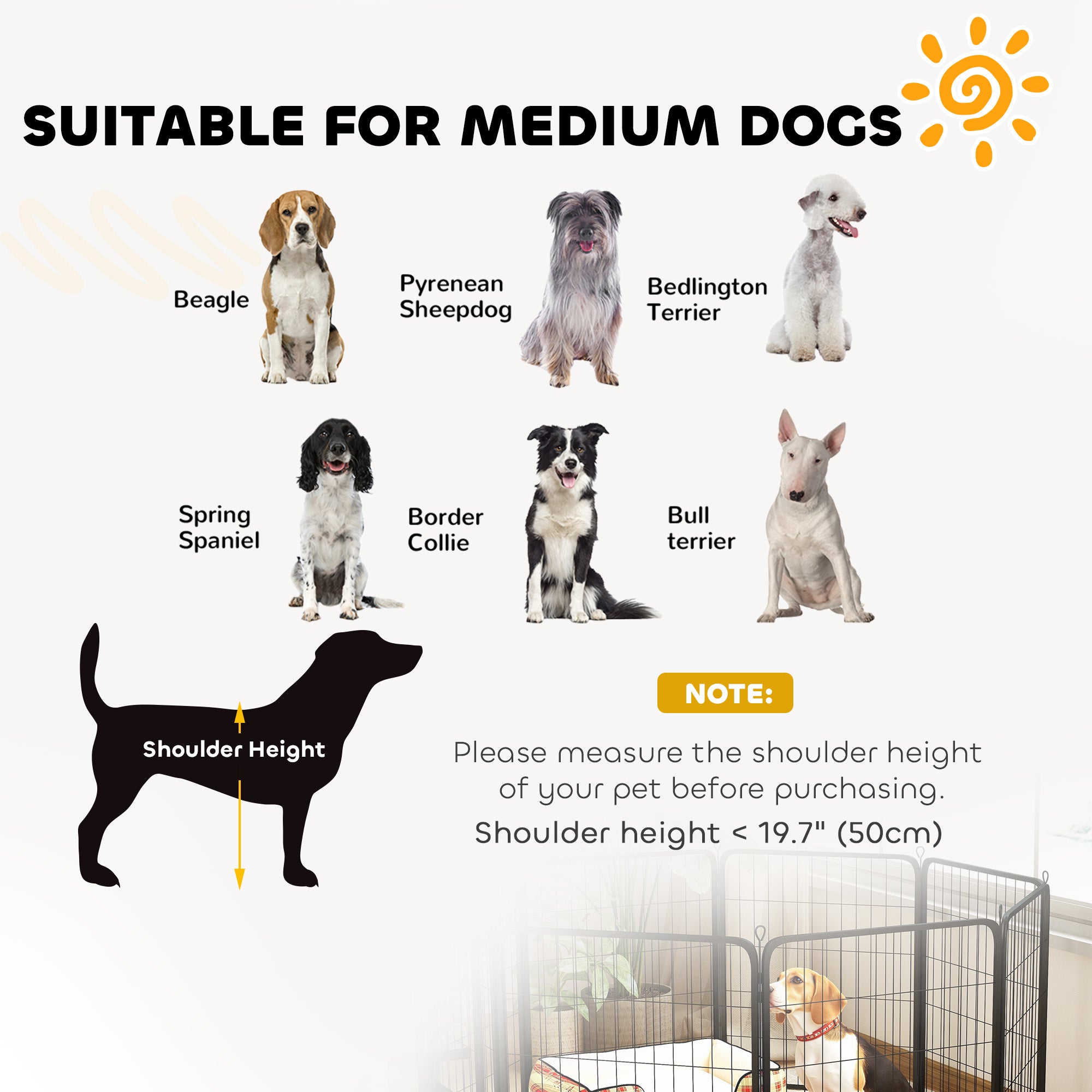 8 Panels Heavy Duty Dog Playpen with Door Indoor Outdoor, for Medium Dogs, 80cm High