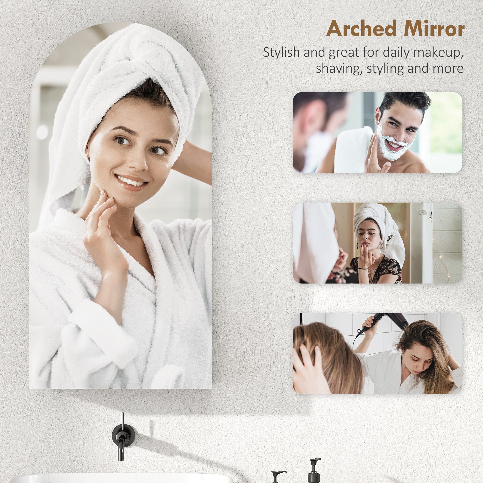 Arched Bathroom Mirror Cabinet with Adjustable Glass Shelves - Black
