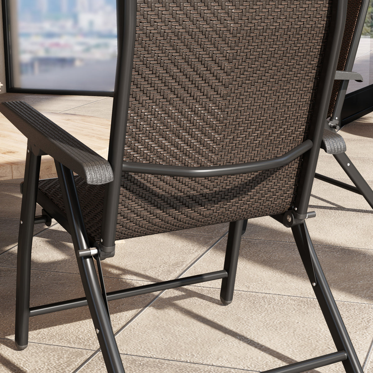 Set of 4 Folding Garden Chairs with 7-Position Adjustable Backs - Dark Brown