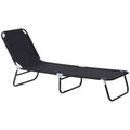 Foldable Outdoor Sun Lounger with 5-Position Adjustable Backrest and Breathable Mesh - Black