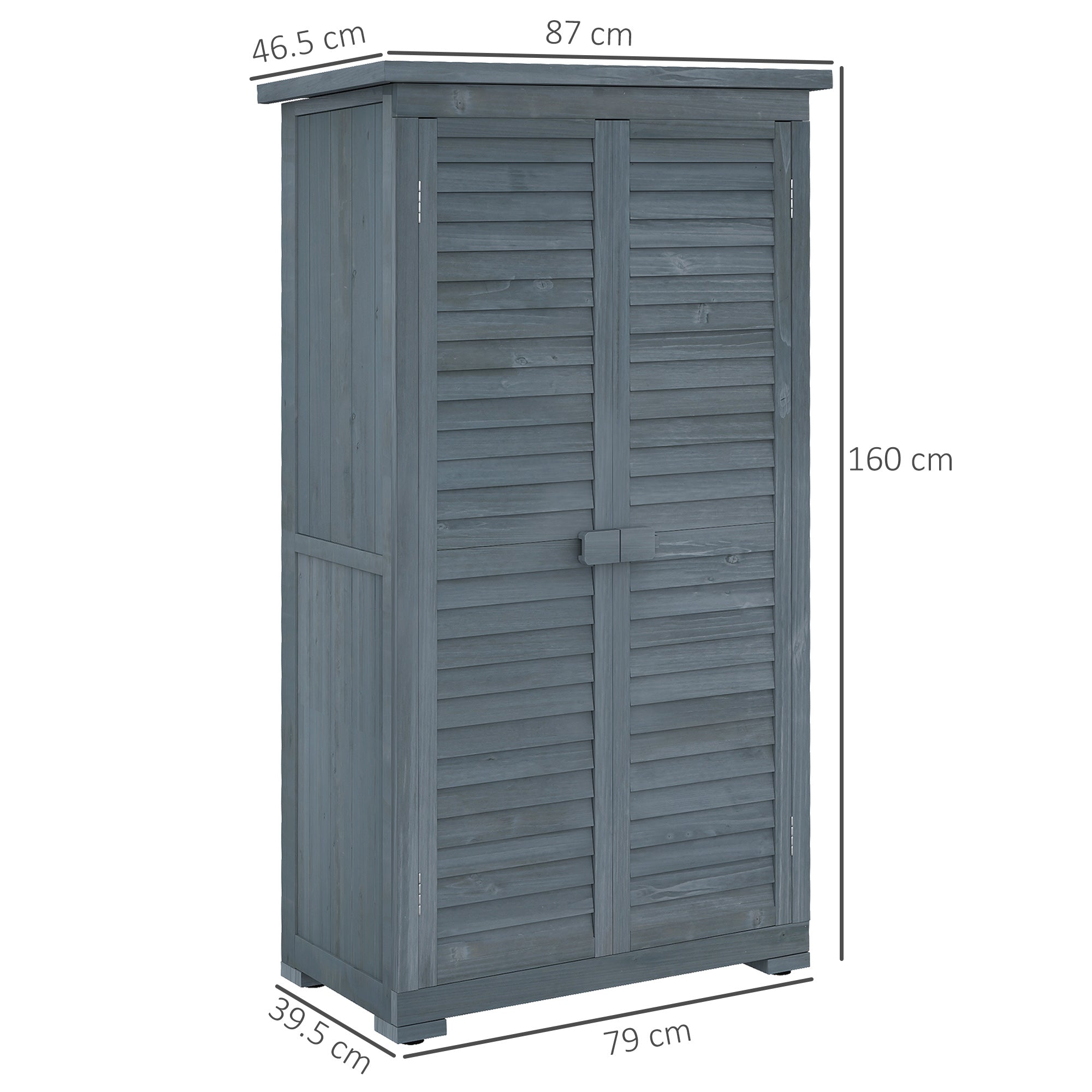 Fir Wood Garden Storage Shed 39.5 x 79cm with Shelves - Grey