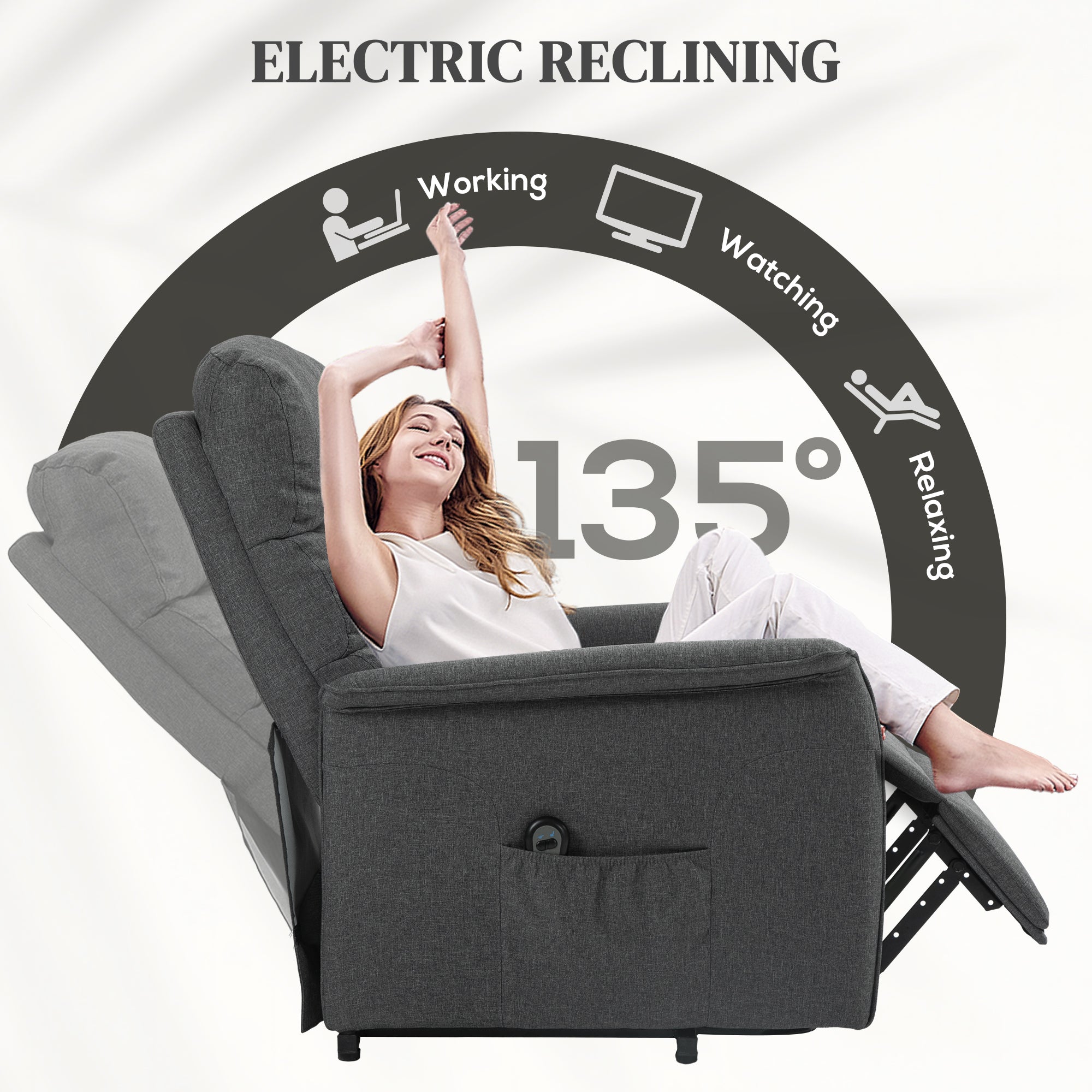 Electric Riser Recline Armchair, with Footrest - Dark Grey