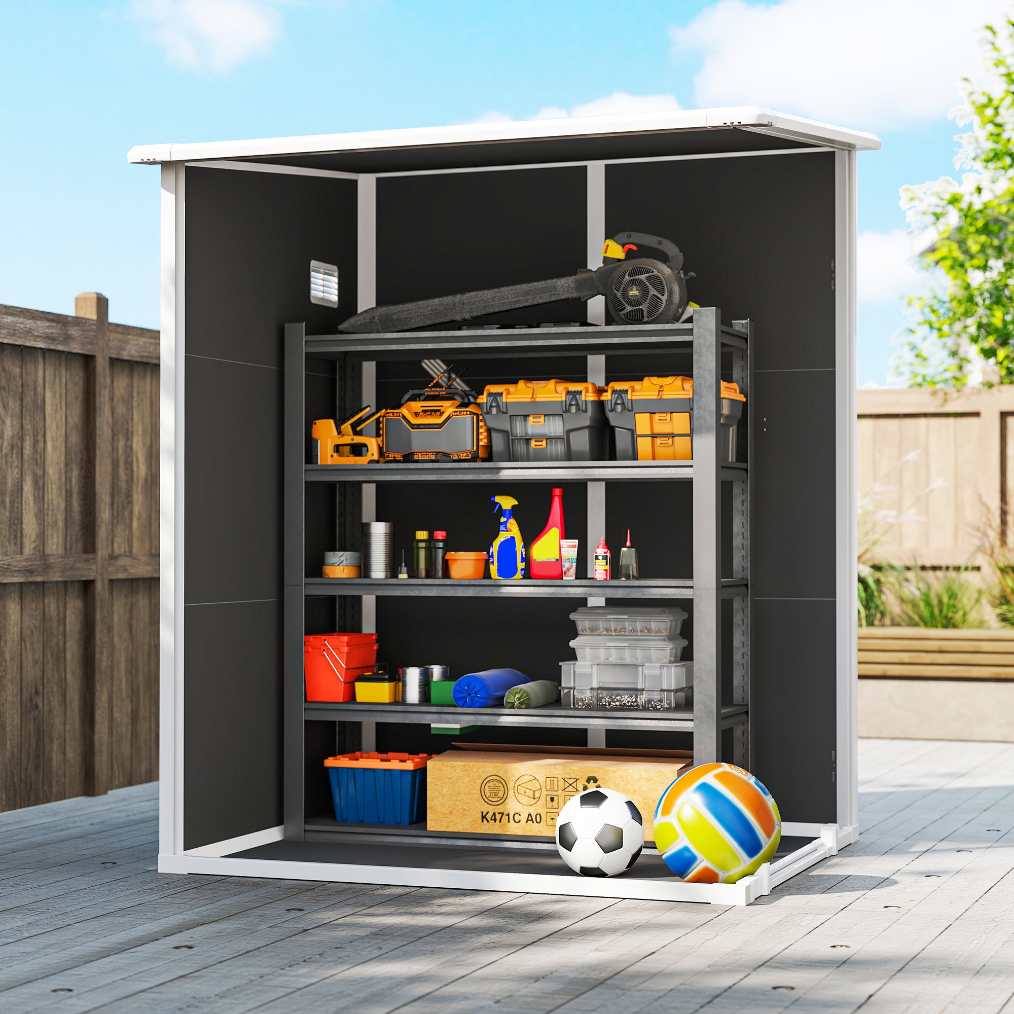 4'x5' Garden Storage Shed, Lean to Shed, Lockable Garden Shed with Window, Vent and Plastic Roof, Black