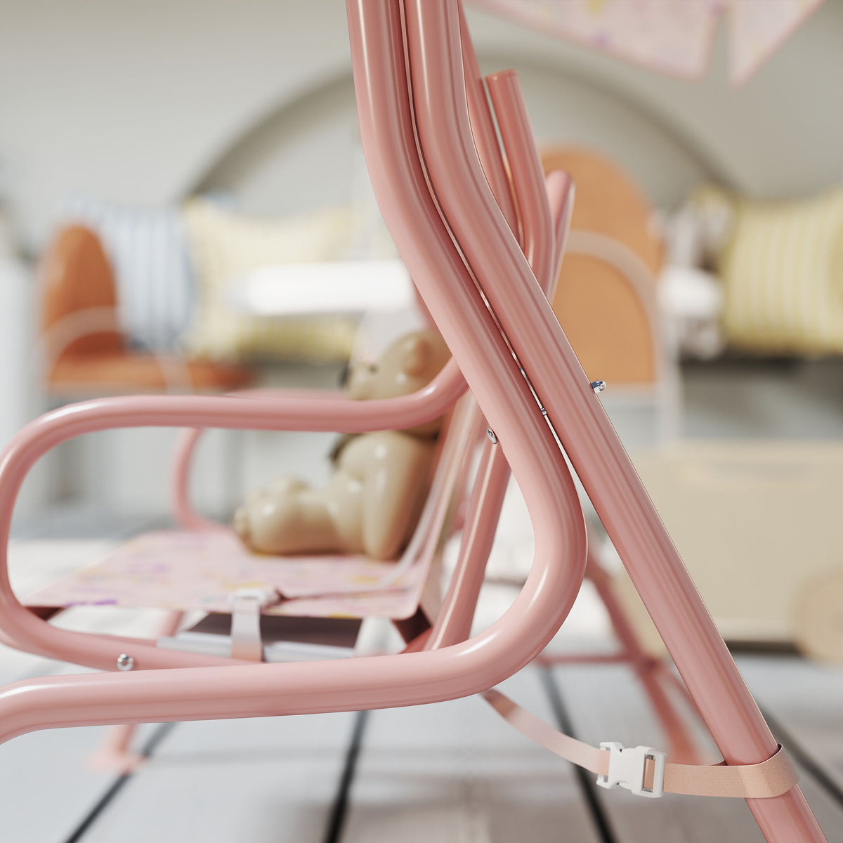 Kids 2-Seater Garden Swing Chair with Adjustable Canopy and Safety Belt - Pink