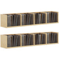 Wall Mount 84 CD / 56 DVD/Blu-ray/ Media Storage Rack 4 Cubes, Wooden Shelf Organiser Unit Bookcase Display, Set of 2, Natural Wood Finish